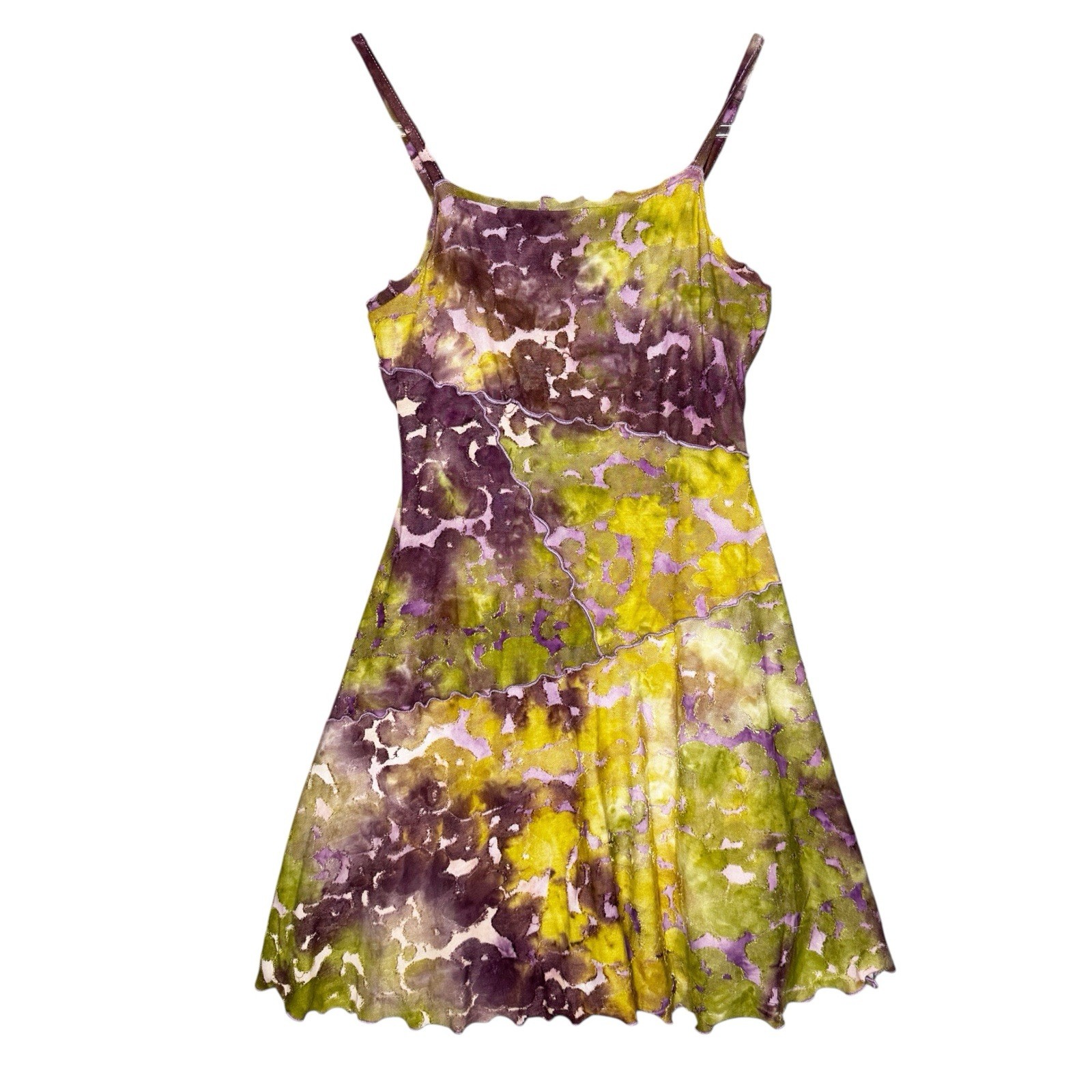 Wild Fable Tie-dye Seamed Skater Dress Womens SZ S Grunge Fairy Purple Green Y2K