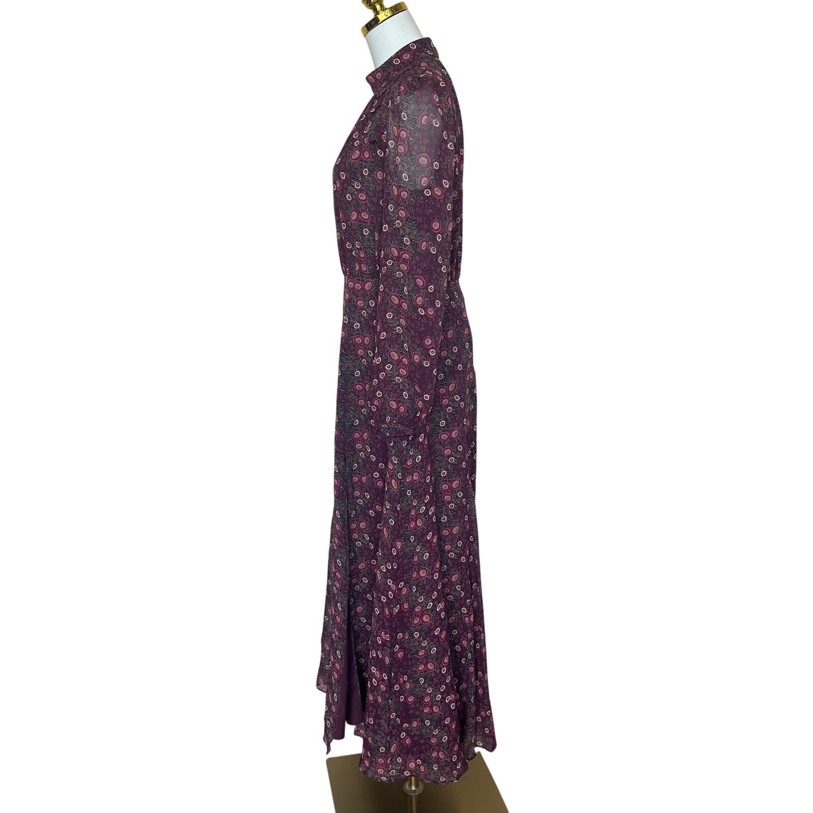 Saloni Floral Chiffon Maxi Dress SIZE 4 Silk High Neck Side Slit Designer $800