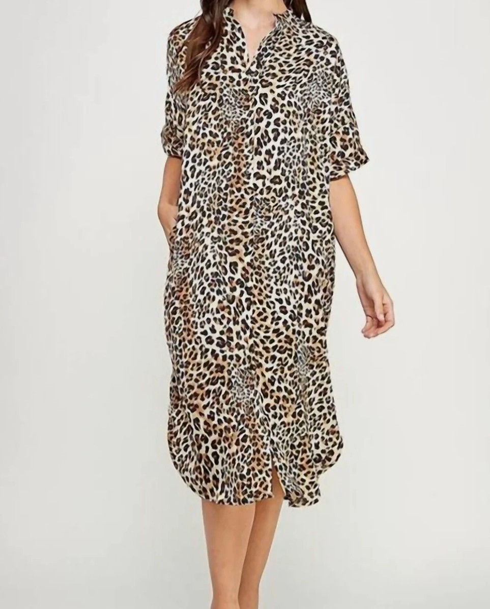 Ellison Button Up Leopard Print Oversized Dress Size Small