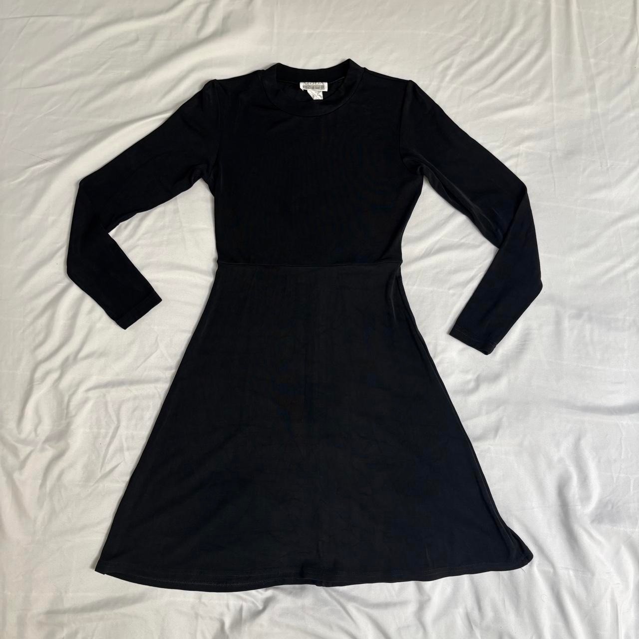 Moda International Black Slinky Long Sleeve Mini Dress Stretchy Vintage 90s XS