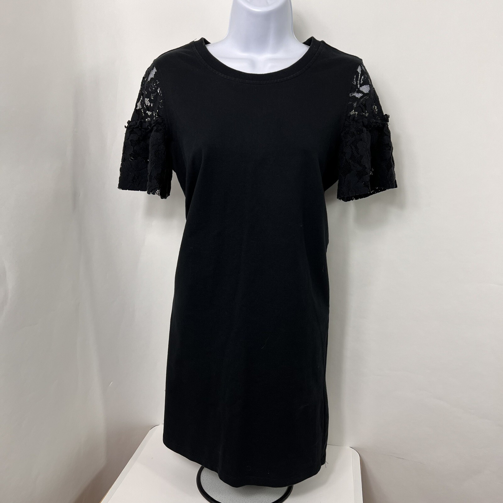 Dalia T Shirt Dress Women’s Small Black Above Knee Mini Short Sleeve Crew Neck