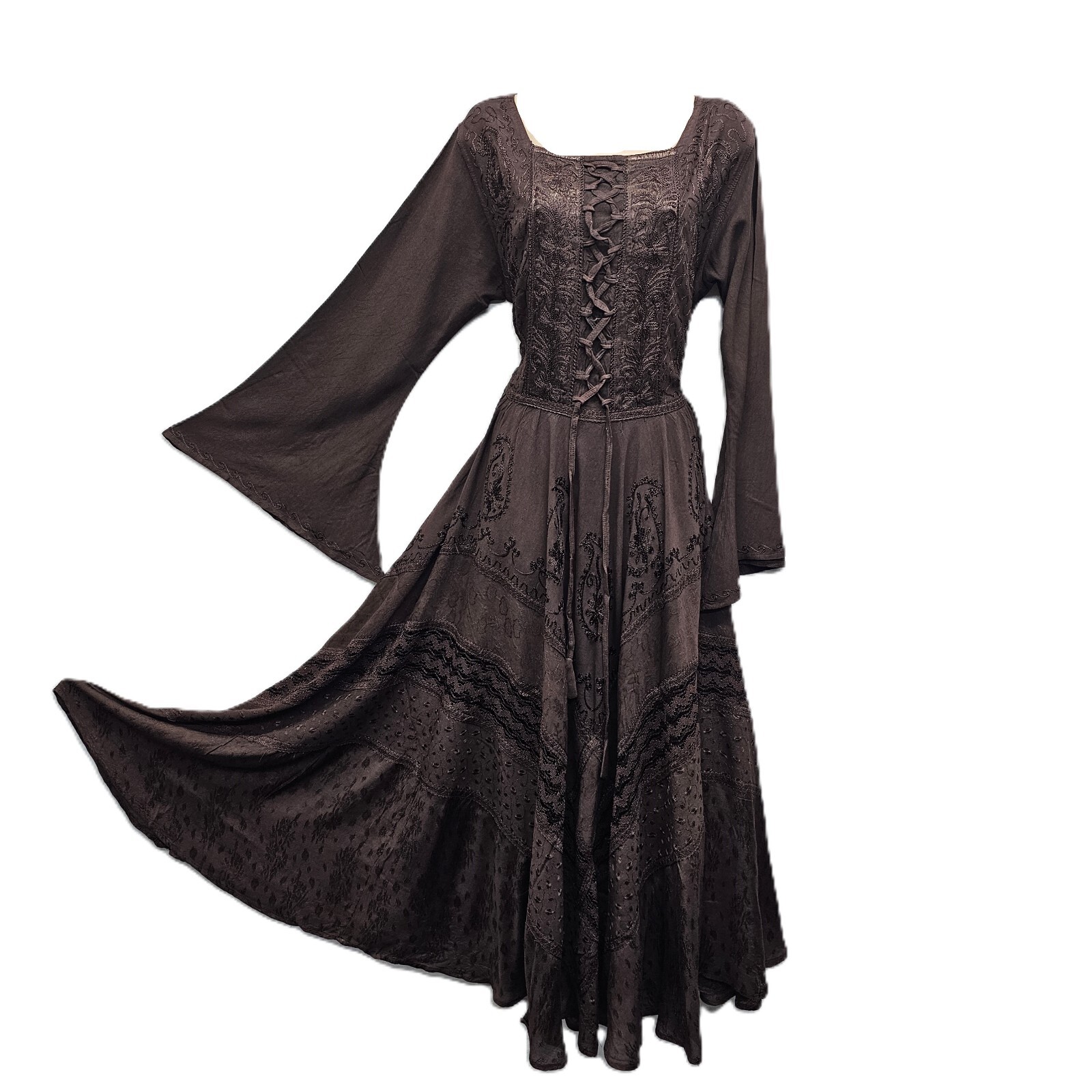 Maxi Dress Long Bell Sleeve Autumn/Winter Formal Rayon BROWN 12 14 16 18 20 22
