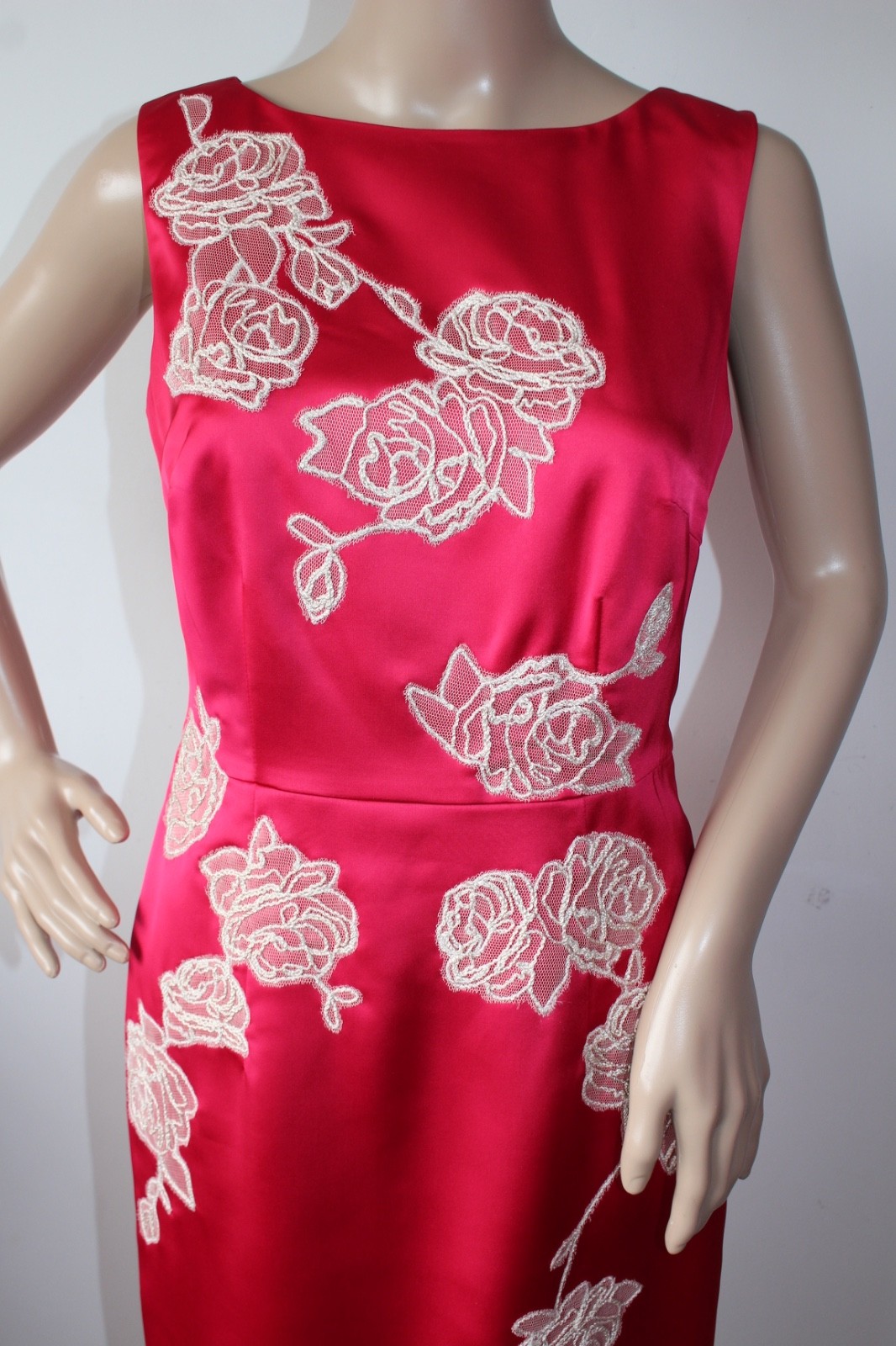 Coast Deep Pink Satin Dress Embroidered Lace Appliqué Occasion Party Evening 10