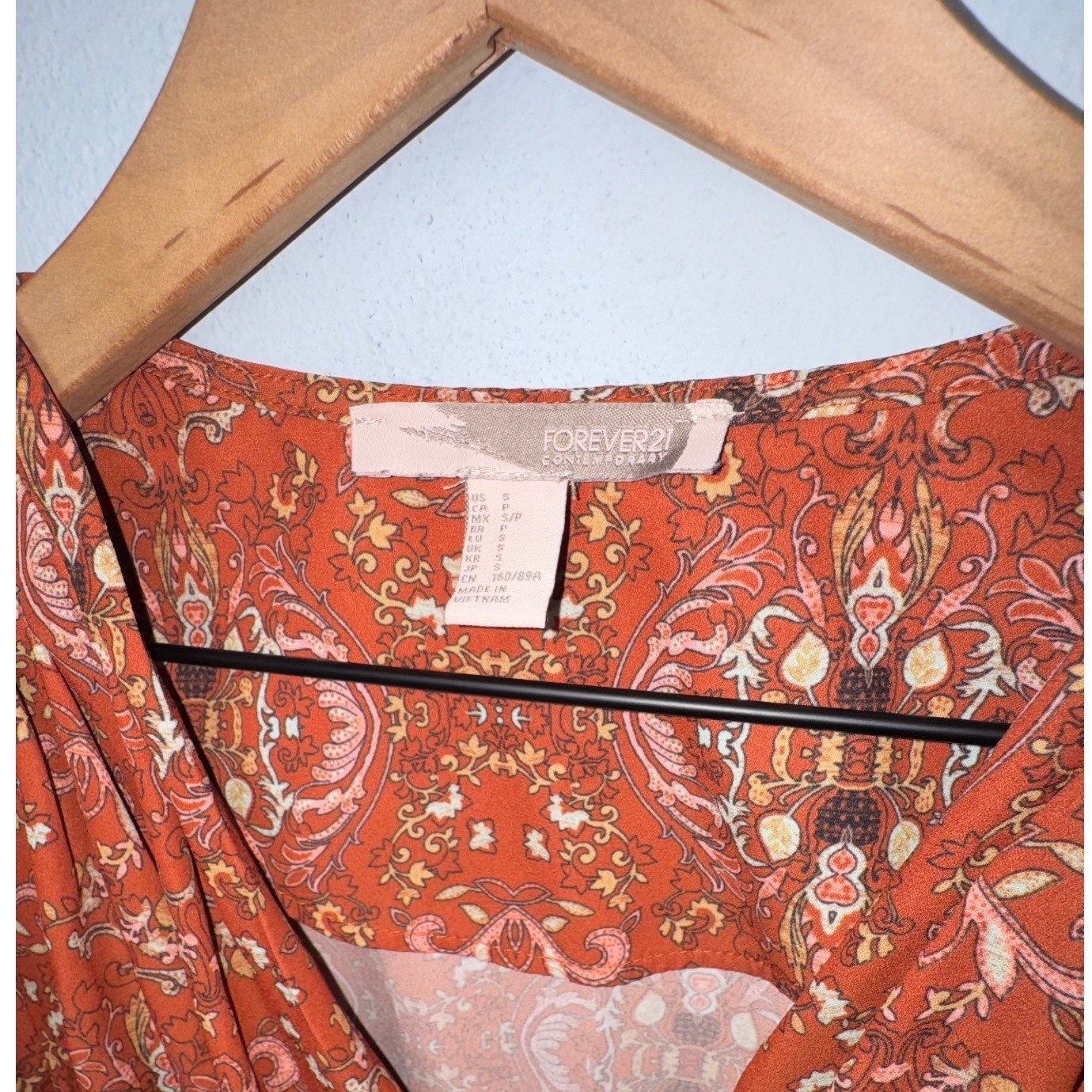 Womens Rust Orange Whimsigoth, Cottagecore Paisley Long Sleeve Mini Dress Small