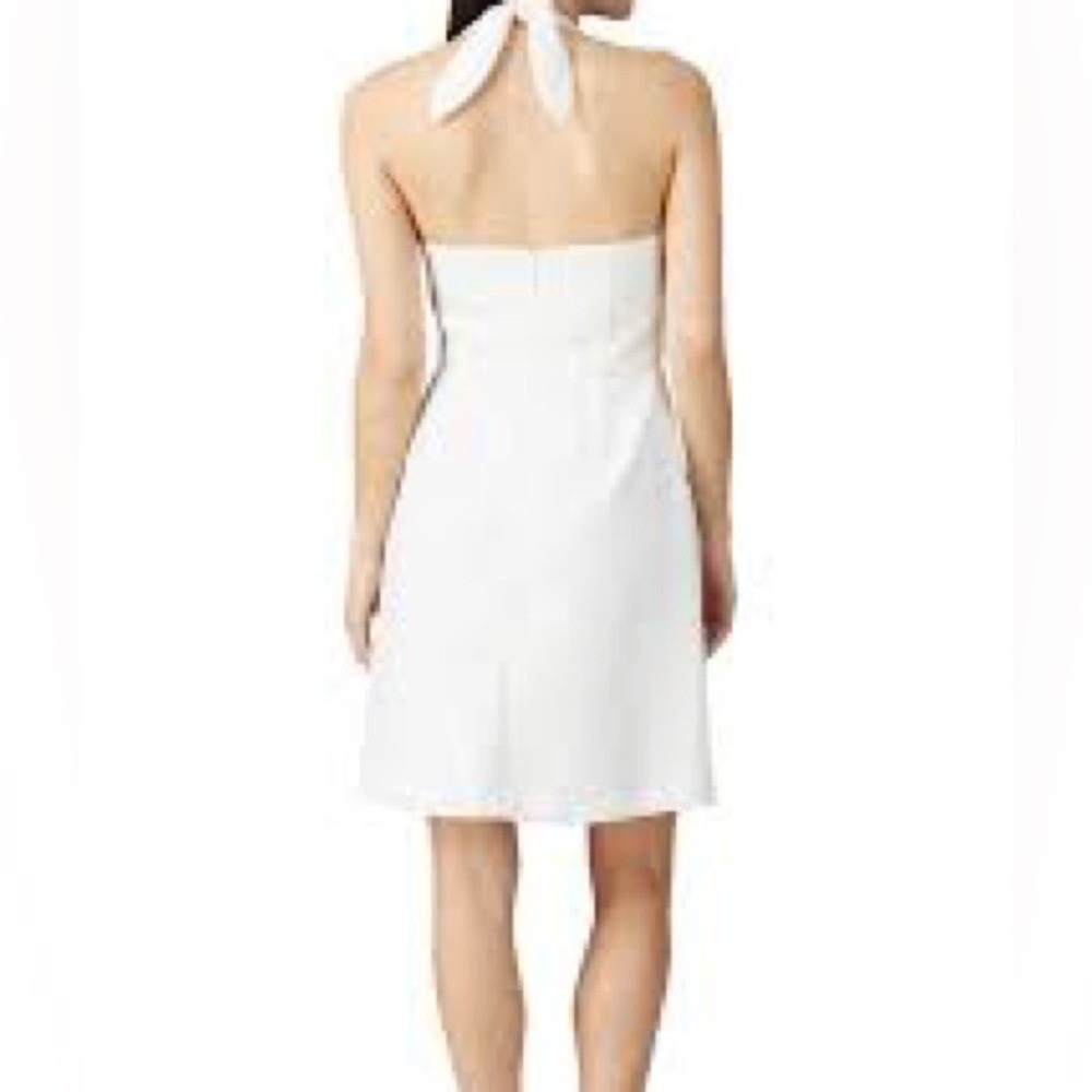 Trina Turk White Halter Mini Dress Textured Piqué Knot Front Size 4