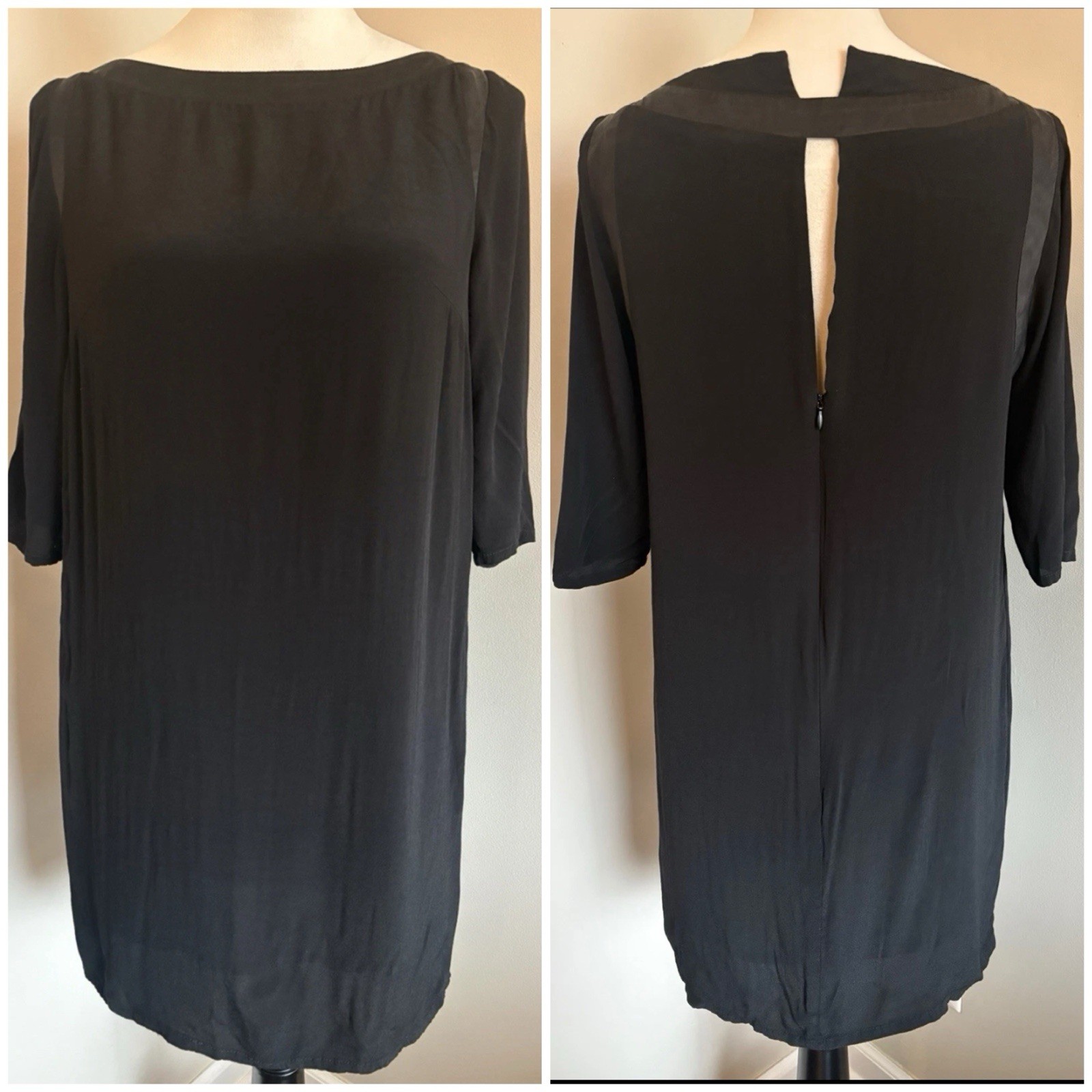 GINLEE Black Shift Dress Lined Half Sleeve Soft Quiet Luxury Minimalist Sz Small