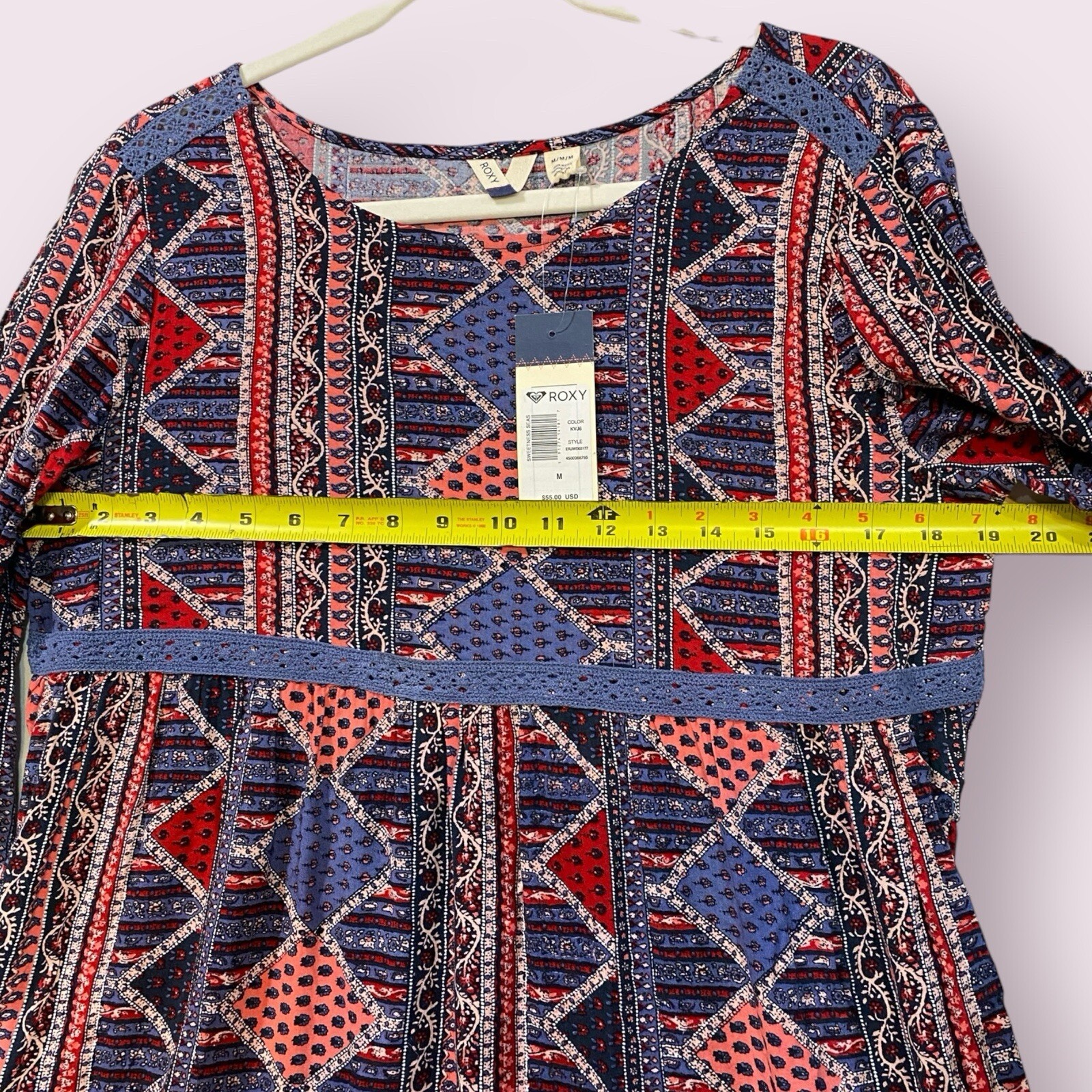 Roxy Womens Lace Inset Ruffle Sleeve Dress Size Medium Peasant Boho Chic NWT