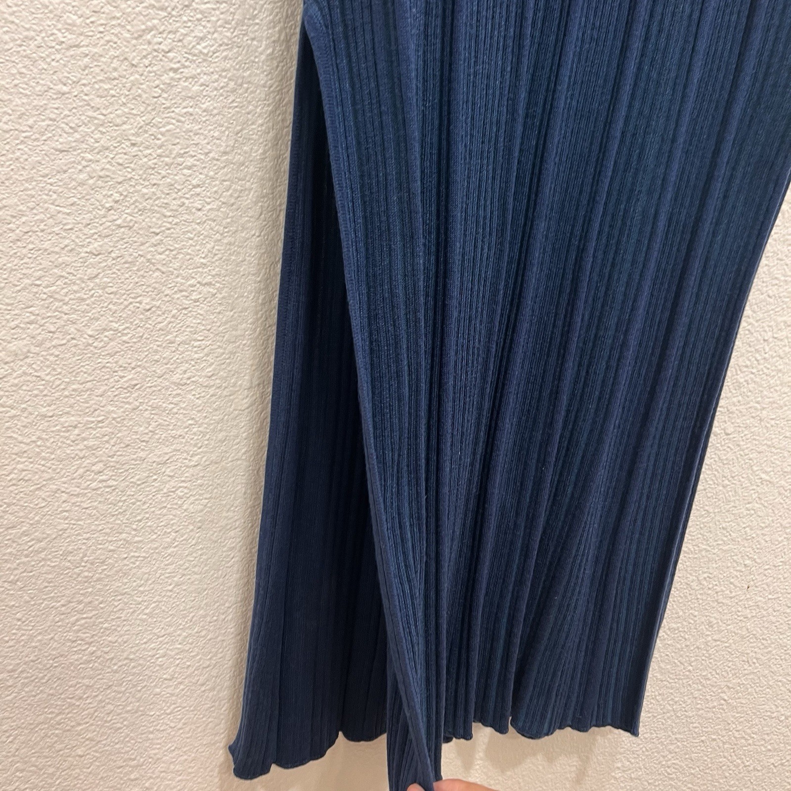 Naadam Blue Combo Ribbed Maxi Dress Cashmere Silk Sleeveless Size L Quiet Luxury