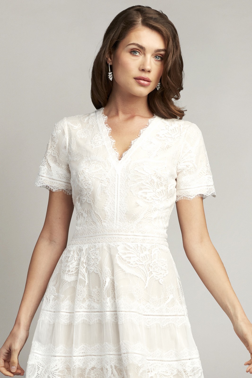 NEW, TADASHI SHOJI BEATRICE TEA-LENGTH DRESS in White Sz 12 #MD2069