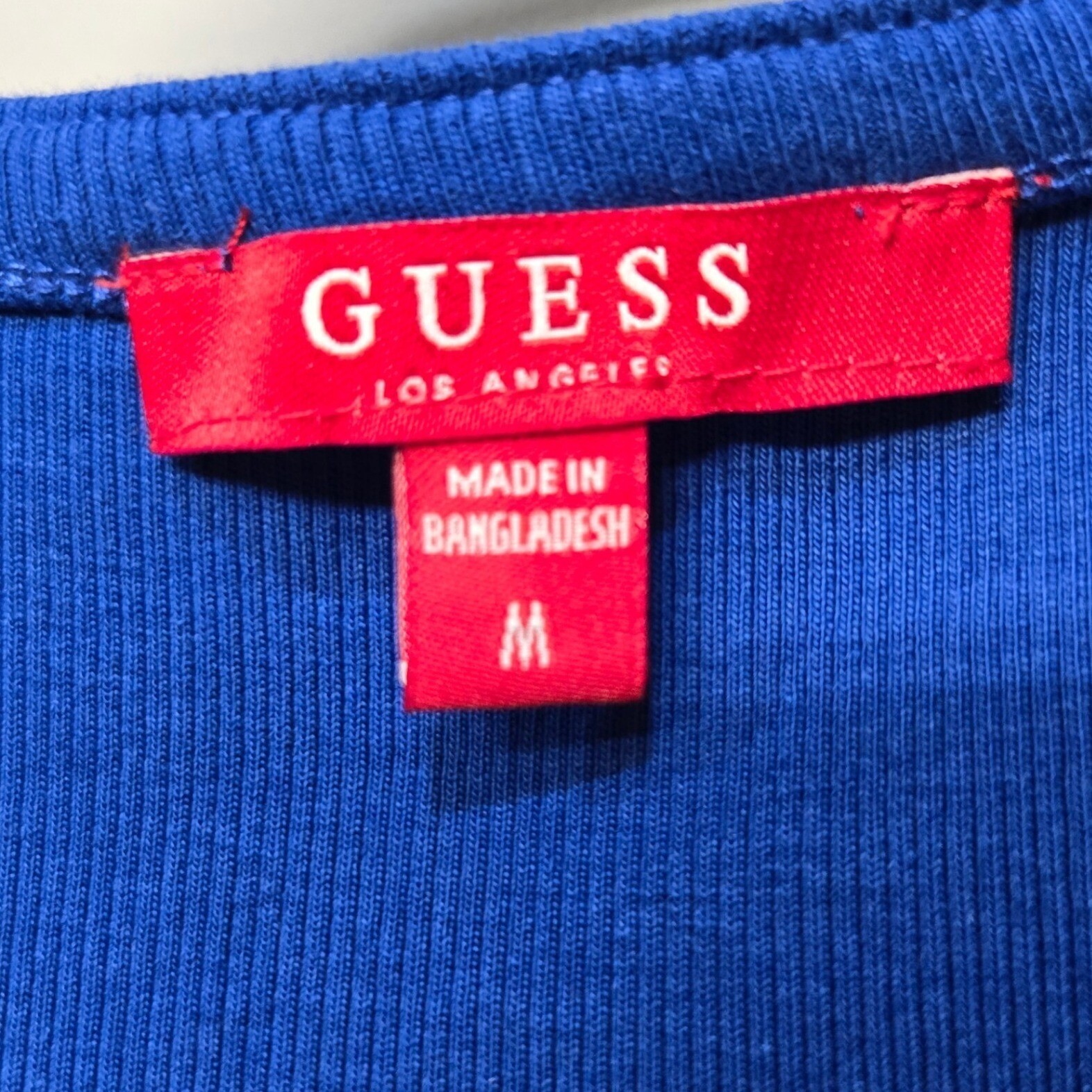 Guess Los Angeles Mini Tank Dress Medium Retro Y2K Blue Rib Knit 1/4 Zip Logo