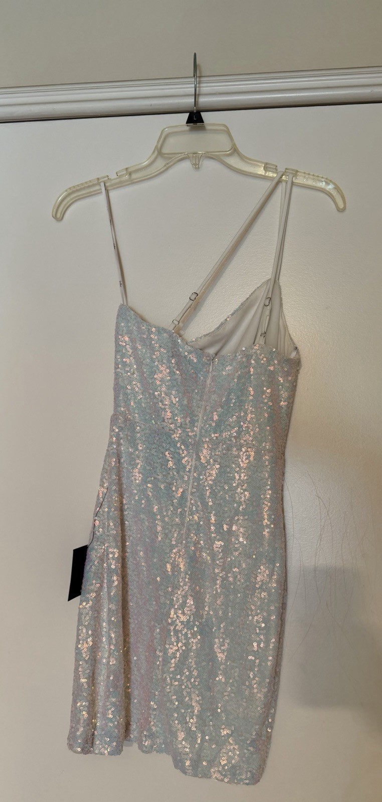 Lulus White Sequin One Shoulder Strappy Bodycon Mini Dress, Women’s Size M