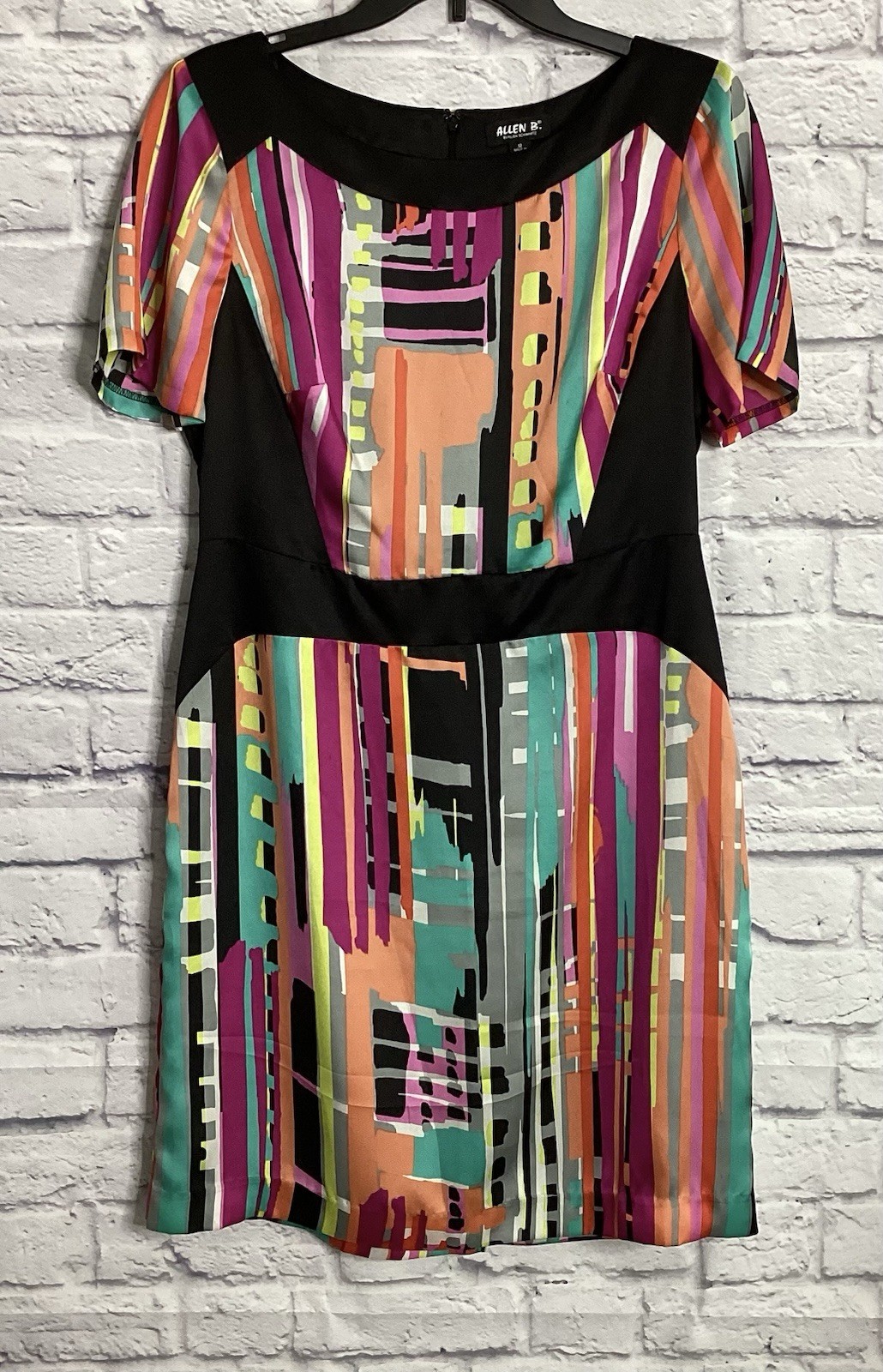 Allen B Women’s Size 12 Color Block, Abstract Stripe Short Sleeve Sheath Dress