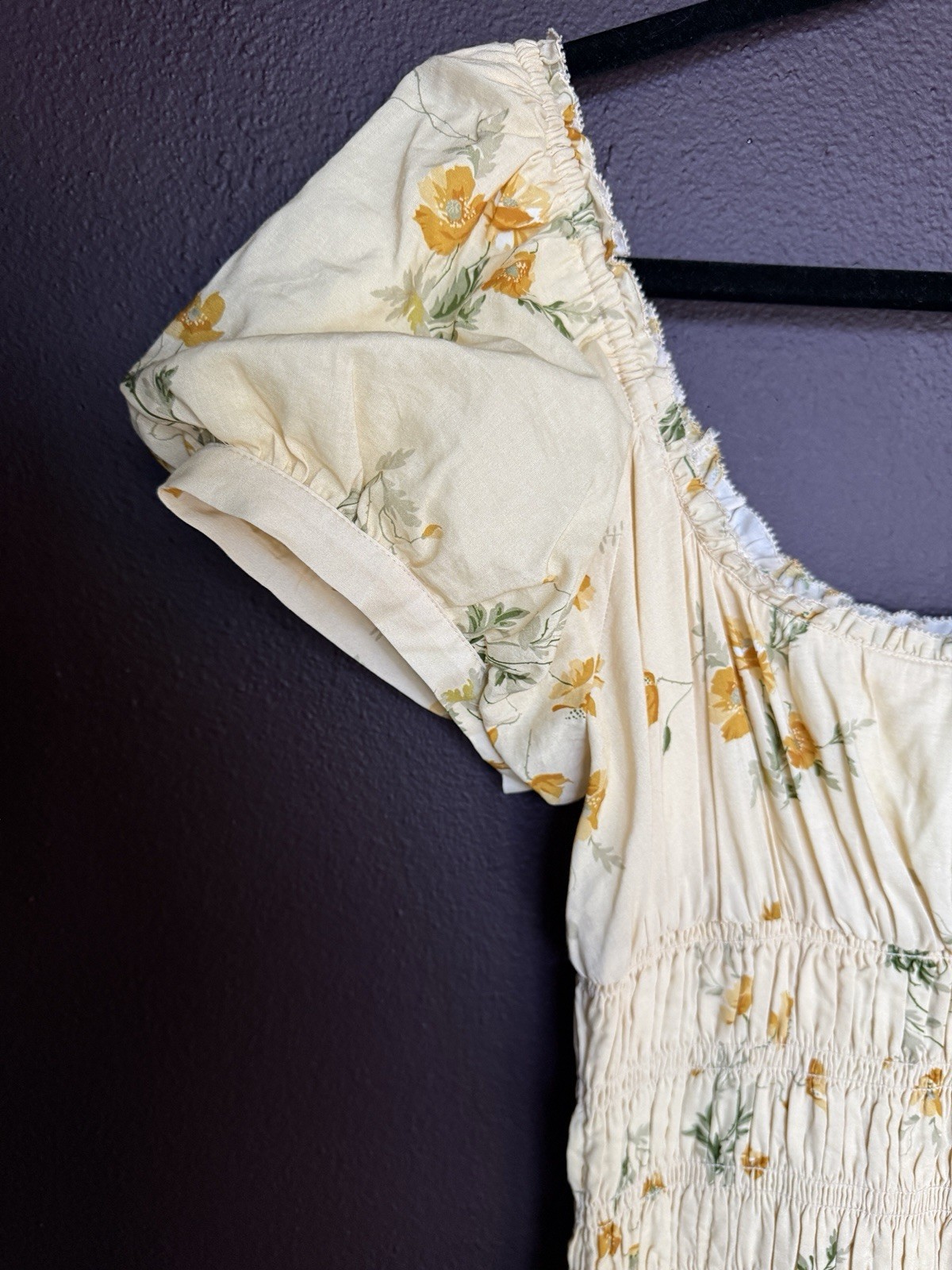 Reformation Ivory Yellow Cottage Core Floral Puff Sleeve Midi Dress Whimsical M