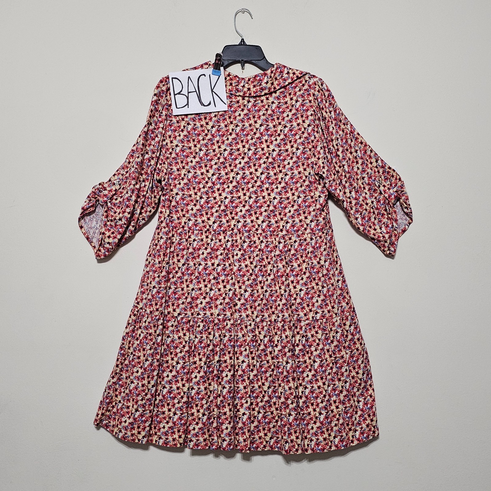 Nurture Dress Medium Yellow Brown Multicolor Shift Long Sleeves Front Button 934