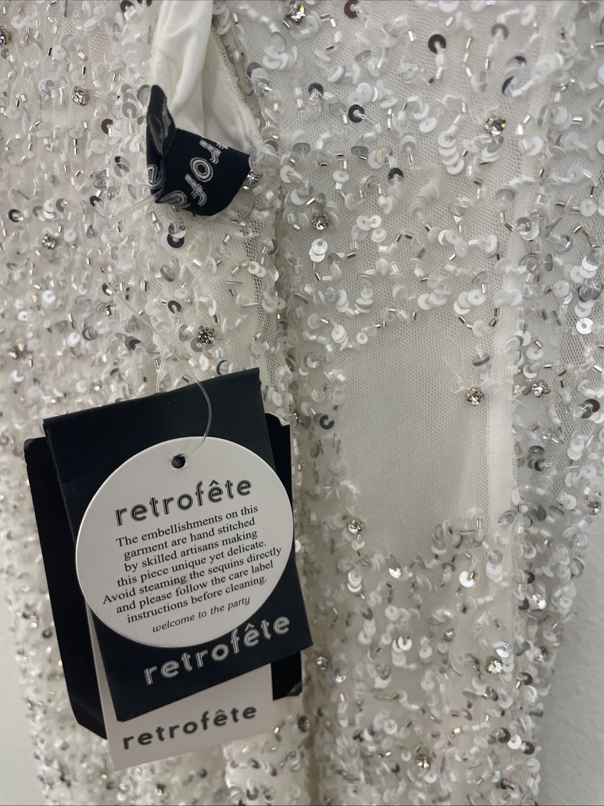 Revolve Retrofete Mindi Beaded Sequin rhinestone white dress XS NWT $615 msrp