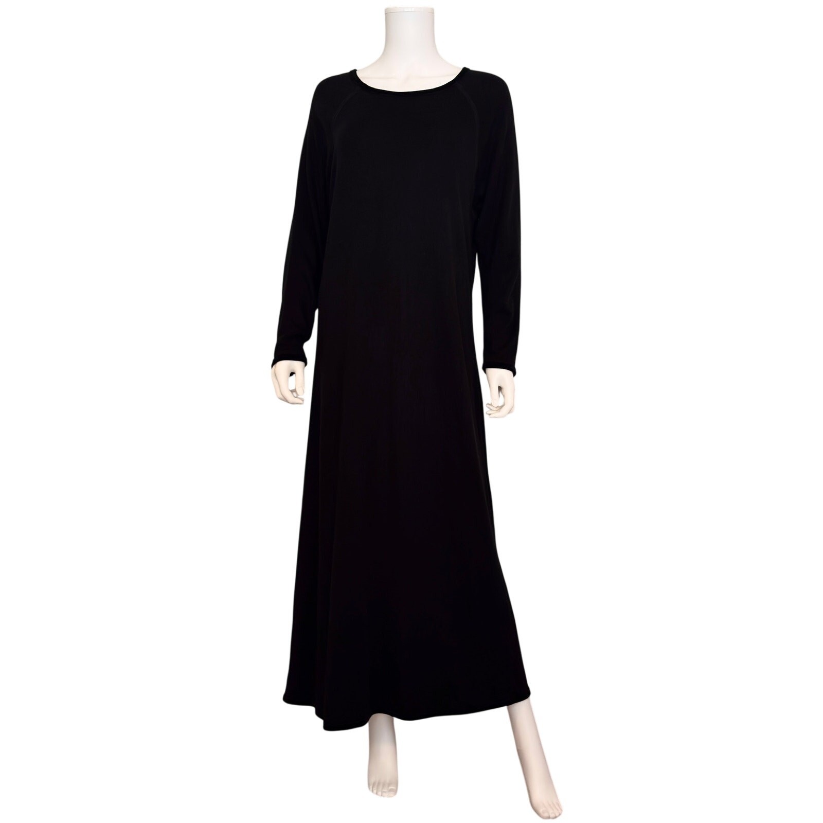 Black Minimalist Maxi Dress Soft Knit Raglan Sleeve Sweatshirt Size XL Oversized