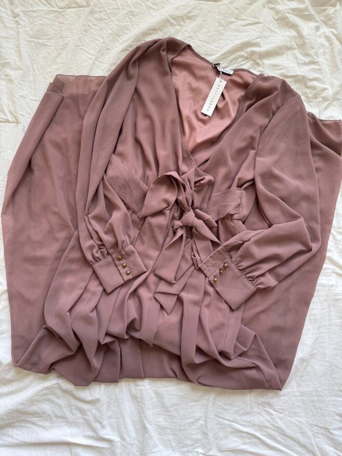 NWT Baltic Born Lydia Deep Mauve Chiffon Maxi Dress XL Long Sleeve