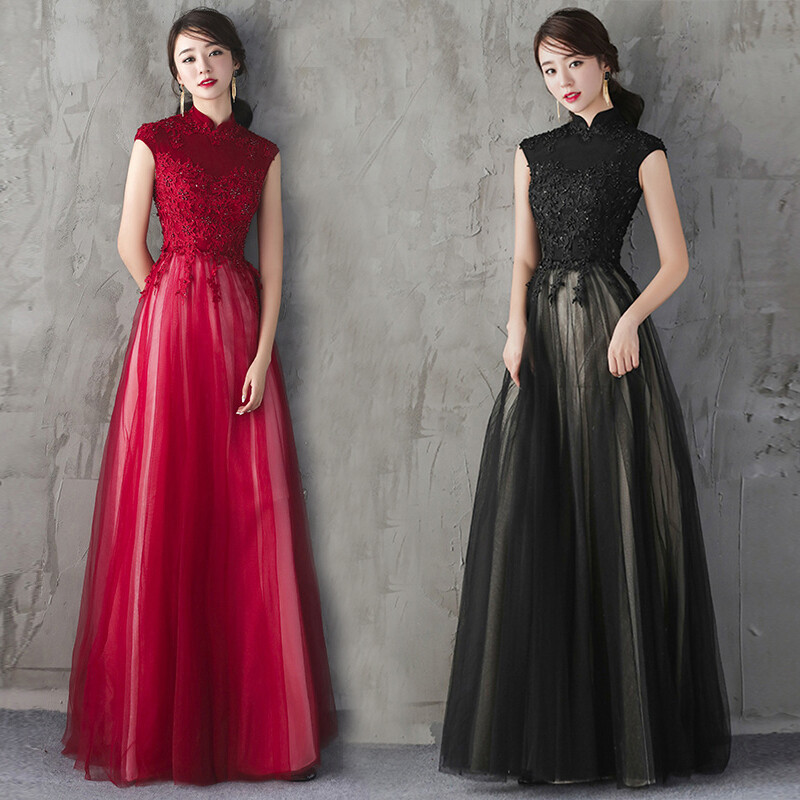 Formal Women Embroidery Lace Wedding Gown Dress Bride Qipao Prom Cheongsam Dress