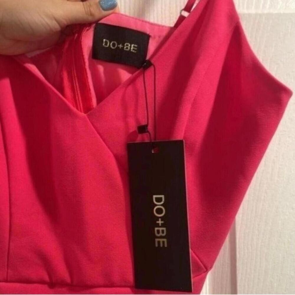 ✅NWT Do+Be Pink Spaghetti Strap Asymmetric Hem Fitted Hot Pink Dress