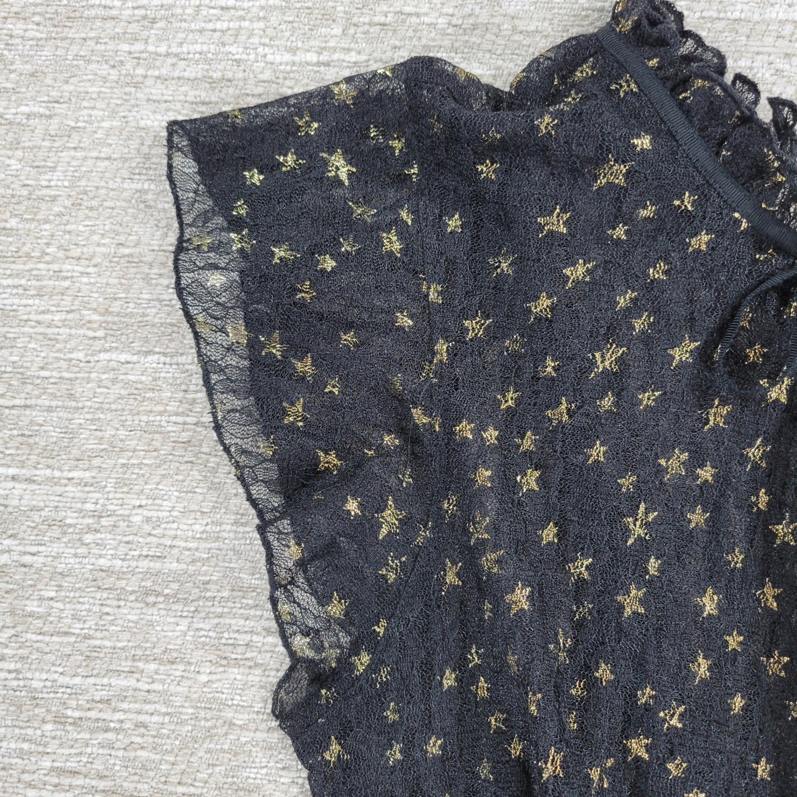 Lost + Wander Estella Metallic Ruffle Mini Dress S Black Sheer Celestial Stars