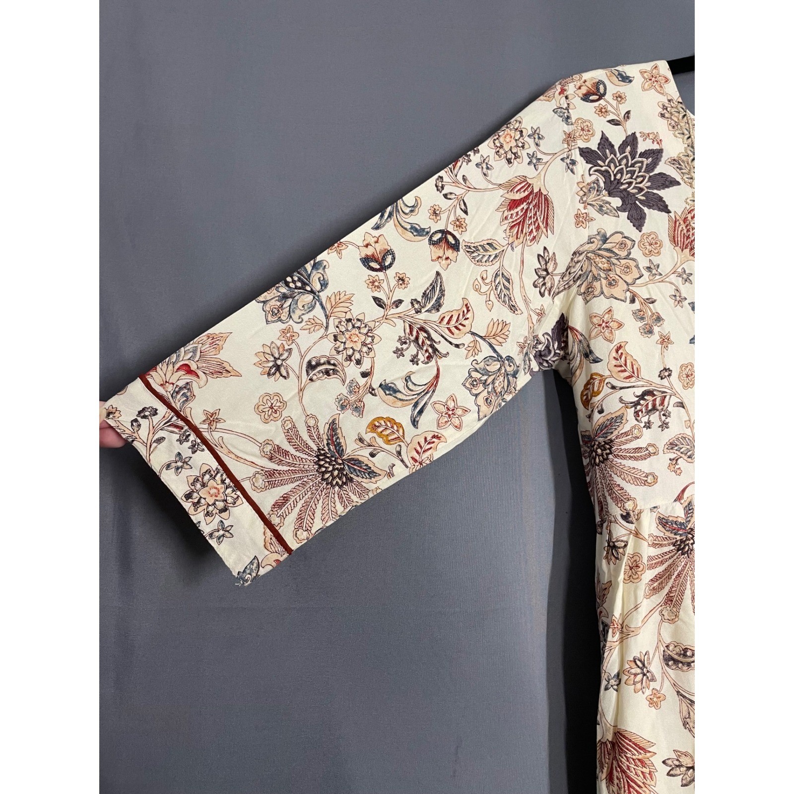 Boho Floral Maxi Dress Earthy Botanical Print Bell Sleeve Side Slit XXL