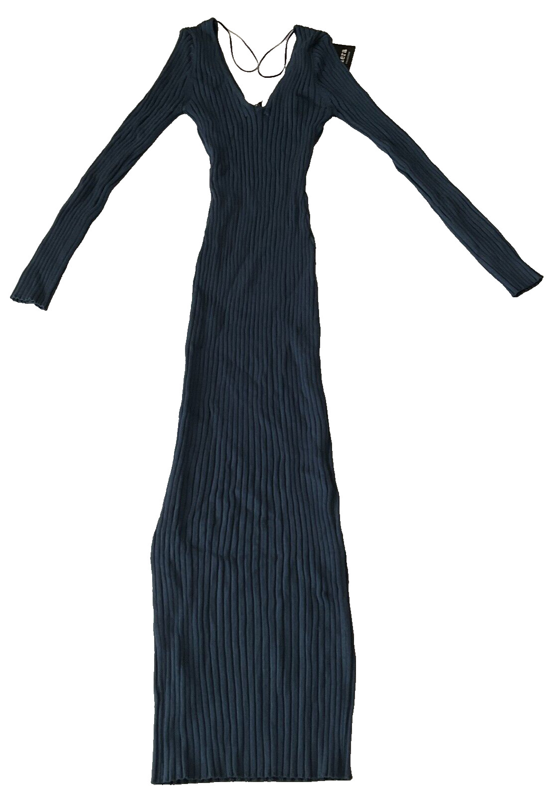 Hera Collection Long Sleeve Bodycon Dress Womens Size S Long Blue Ribbed Stretch