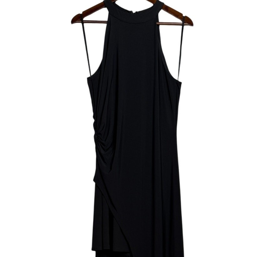Laundry by Shelli Segal Sleeveless Mock Neck High Low Gown Back Zip Up 10 Black