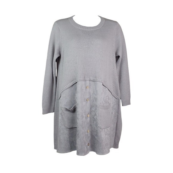 Simply Couture Womens Long Sleeve Grey Faux Suede Sweater Dress Size XXL NWT