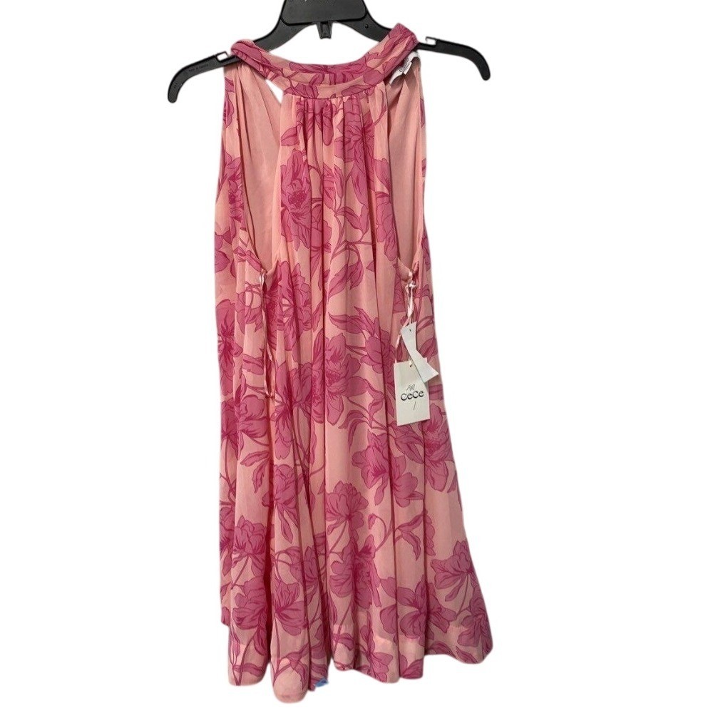 CeCe Womens Pink Floral High Neck Halter Swing Dress Size M Multicolor Mini