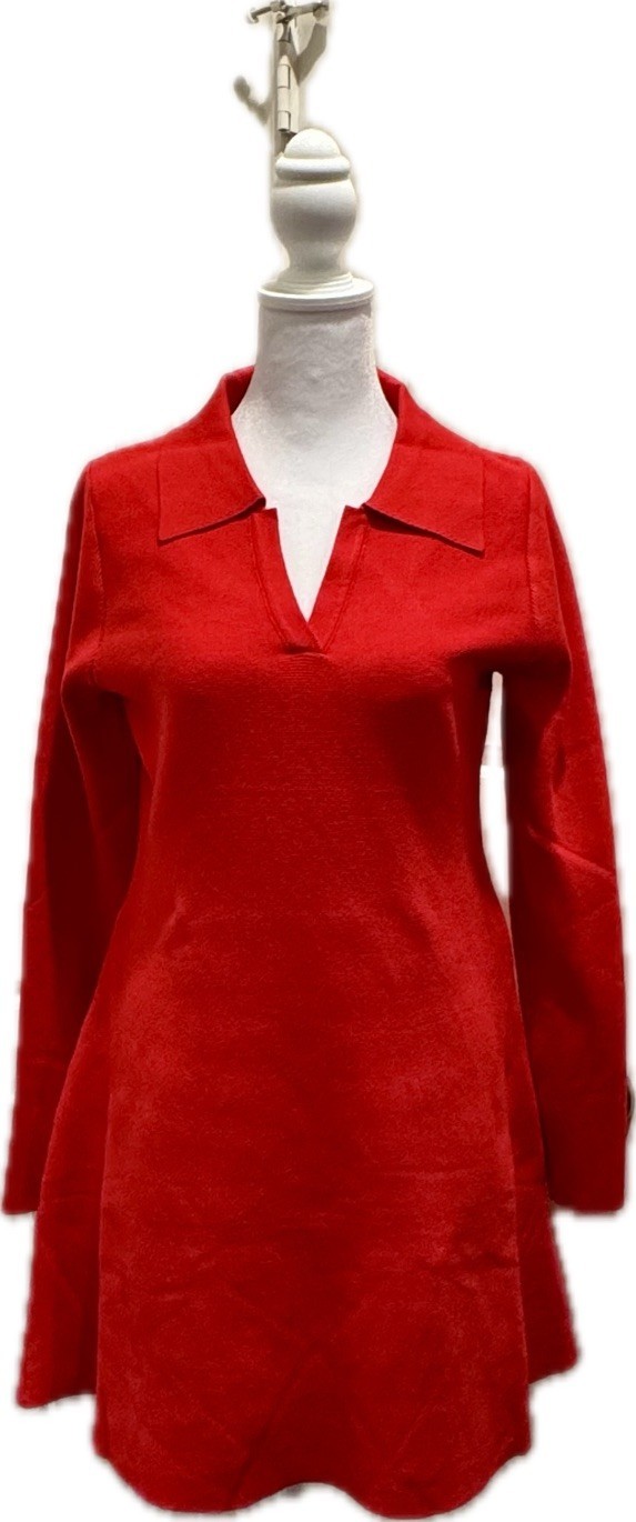 Avara red dress structured polo collar long sleeves Size Large