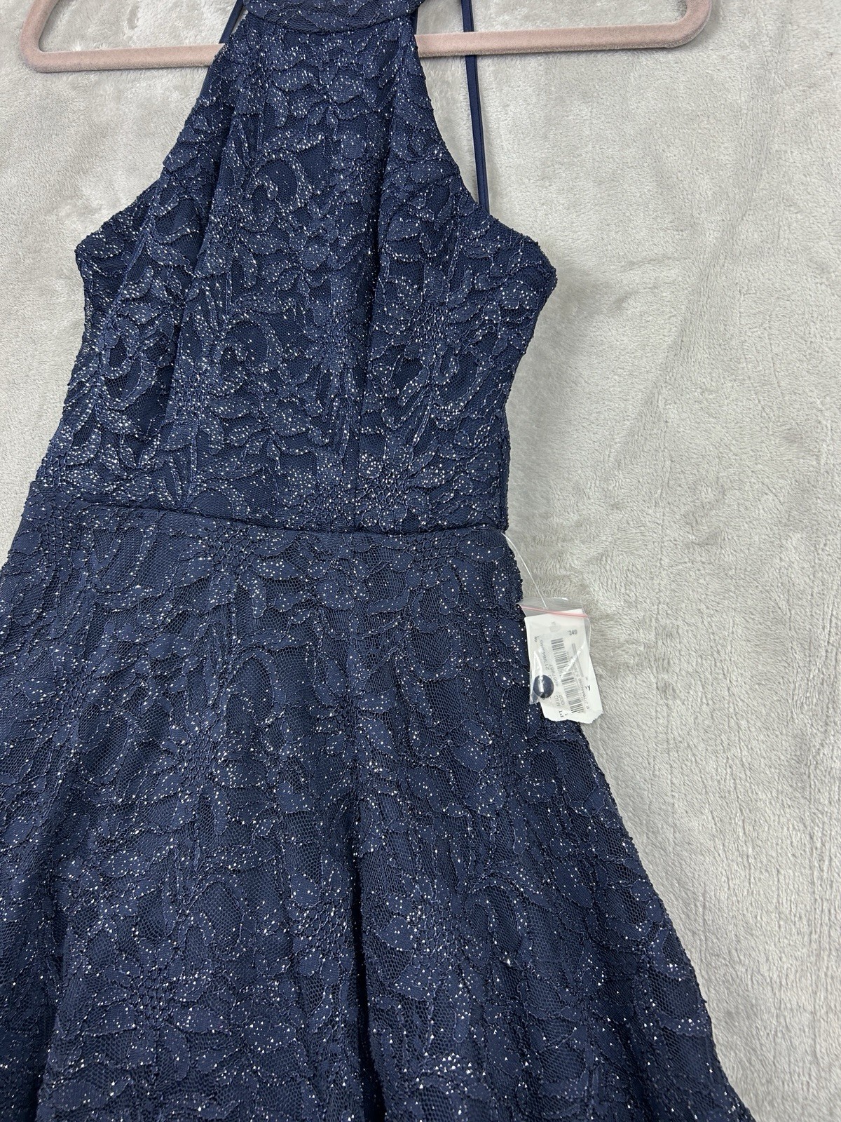B Smart Womens Jr 3 Navy Blue Glitter Halter Party Mini Dress Whimsical Fairy