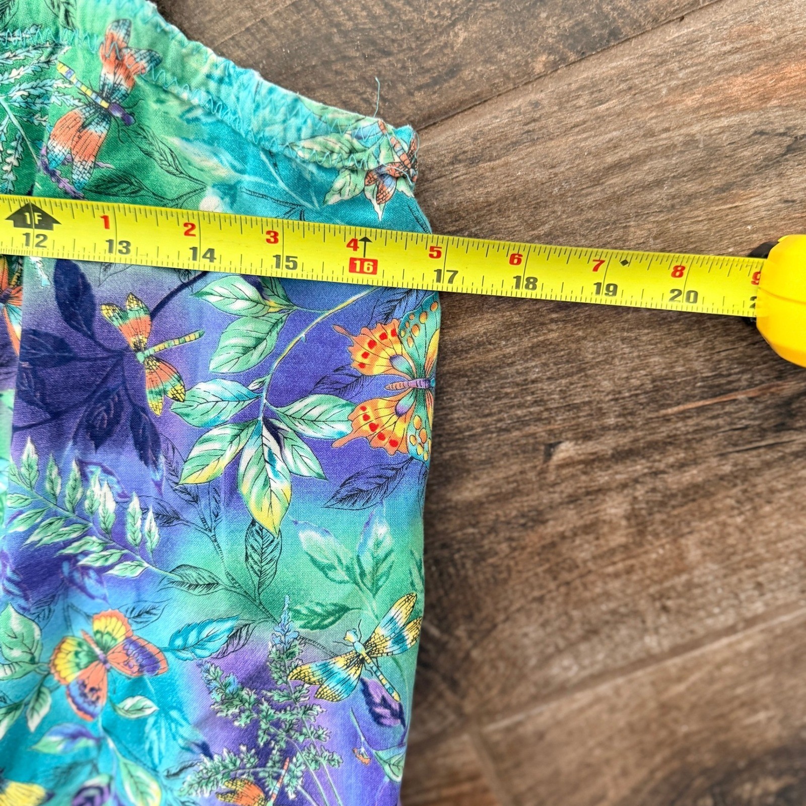 Vintage Whimsy Butterfly Dragonfly Print Drop Waist Sundress, Green Purple,S