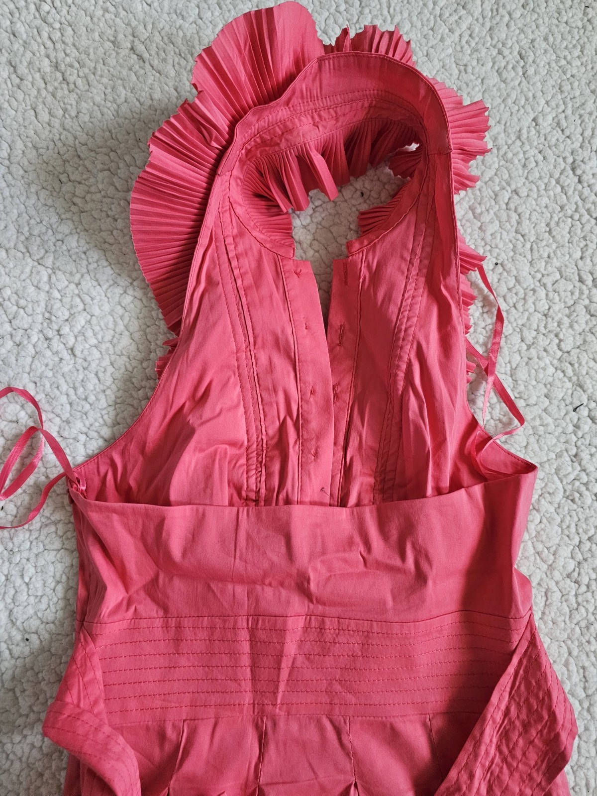 BCBGMAXAZRIA Pink Ruffle Pleated Sheath Dress Sleeveless V-Neck Knee Length 0