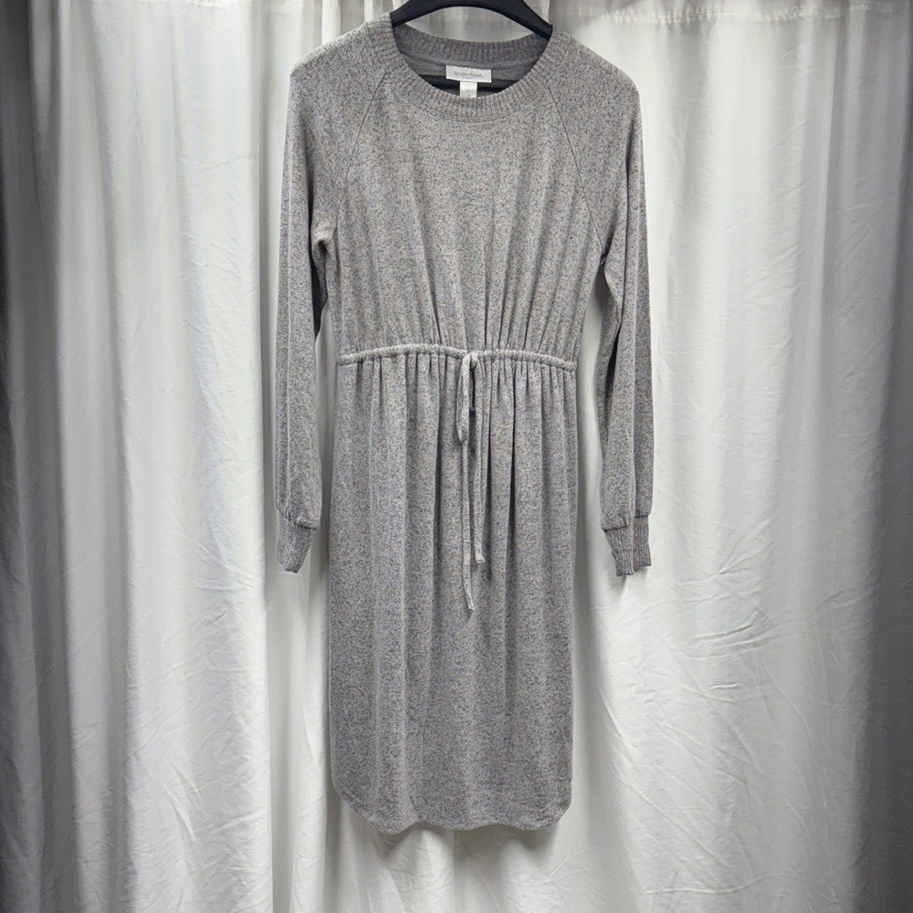 Motherhood Maternity NWT Gray Knit Drawstring Waist Long Sleeve Midi Dress