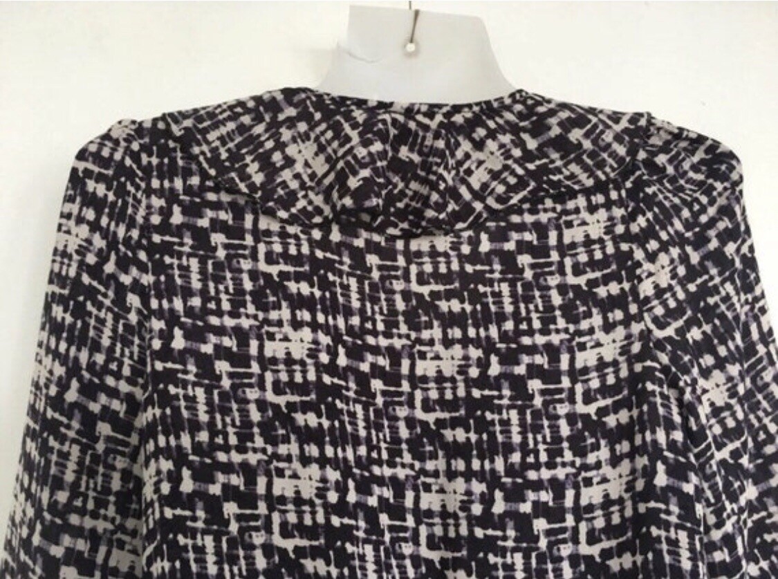 Louche white & indigo blue floaty tea dress boho tie dye print ruffled S uk 8