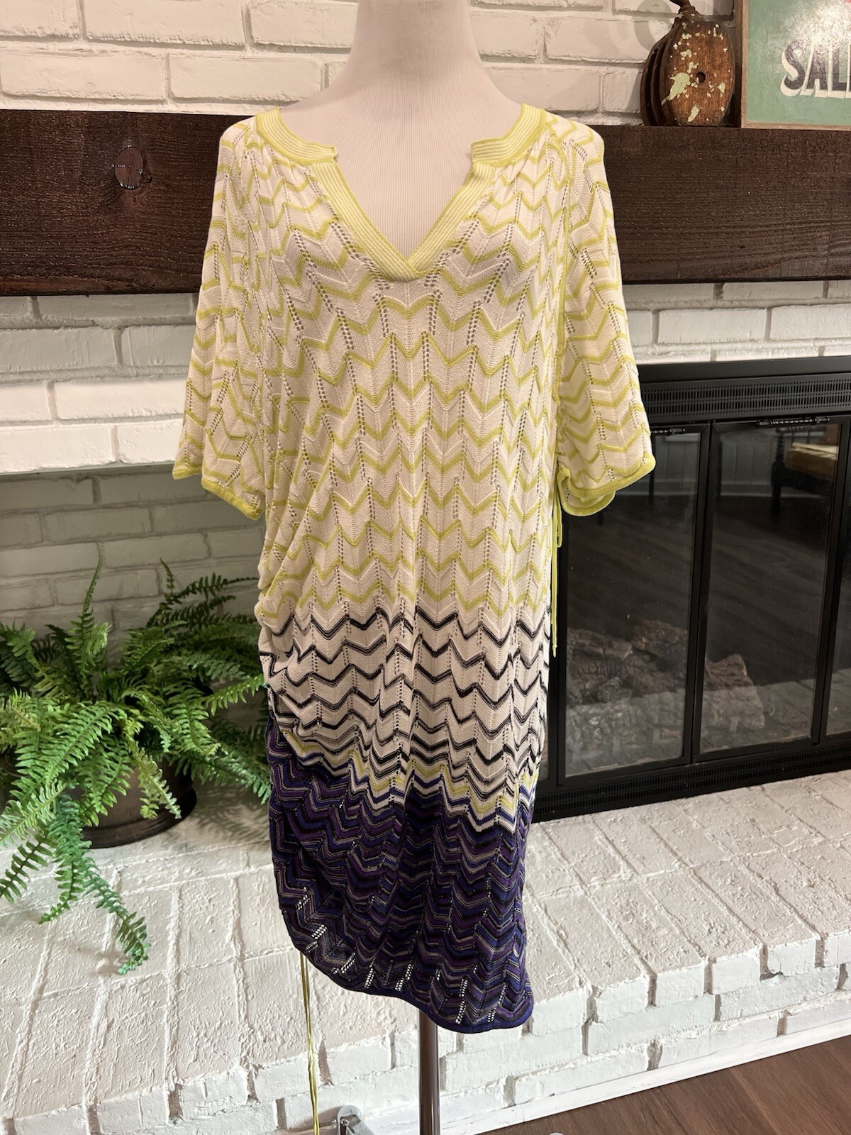 BCBG Dress Cover Up Size M Green Blue Knit Drawstring Sides