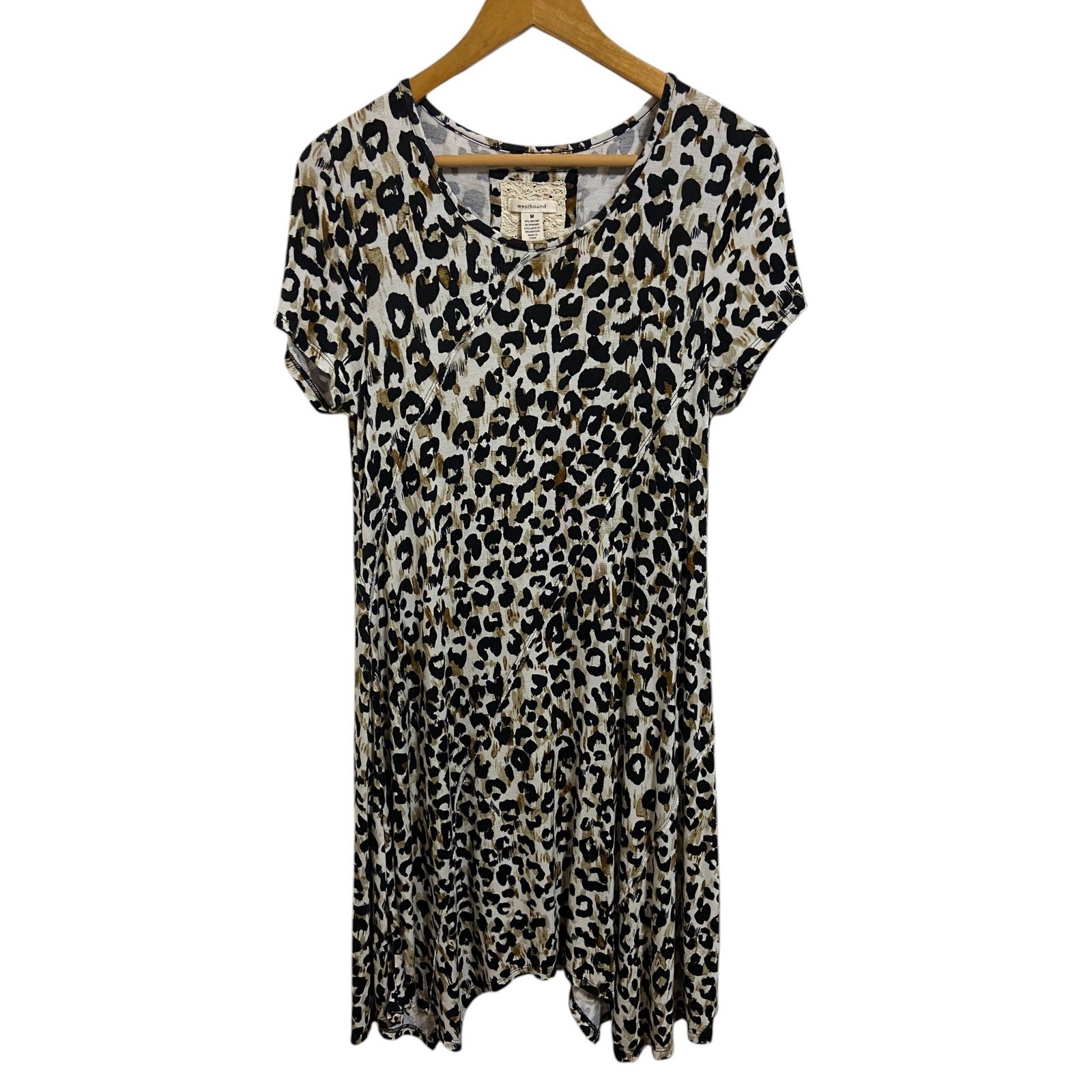 Westbound Leopard Print Handkerchief Hem Midi Dress Boho Safari Edgy Western M