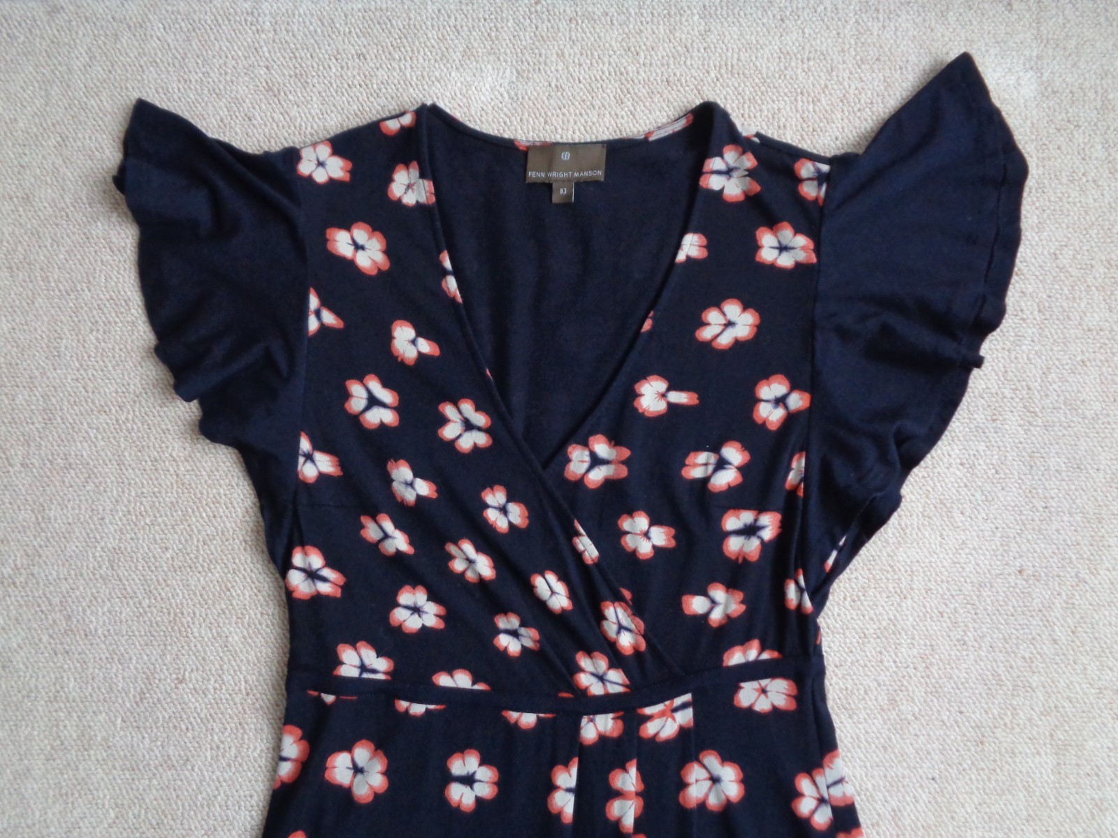 FENN WRIGHT MANSON Black Pink Floral Jersey Dress UK Size 10 Summer Casual