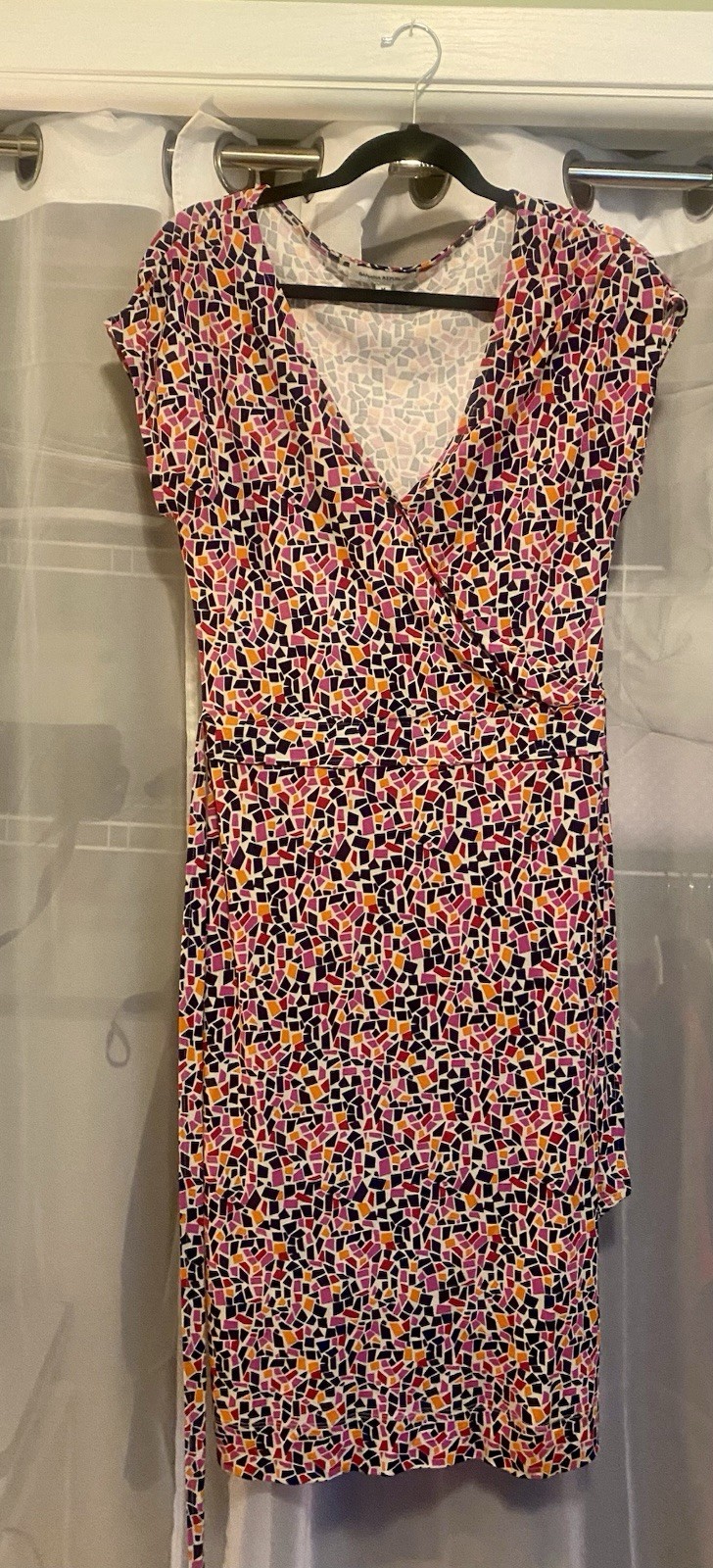 Banana Republic Multicolor Geometric V-Neck Cap Sleeve Wrap Knee Dress M