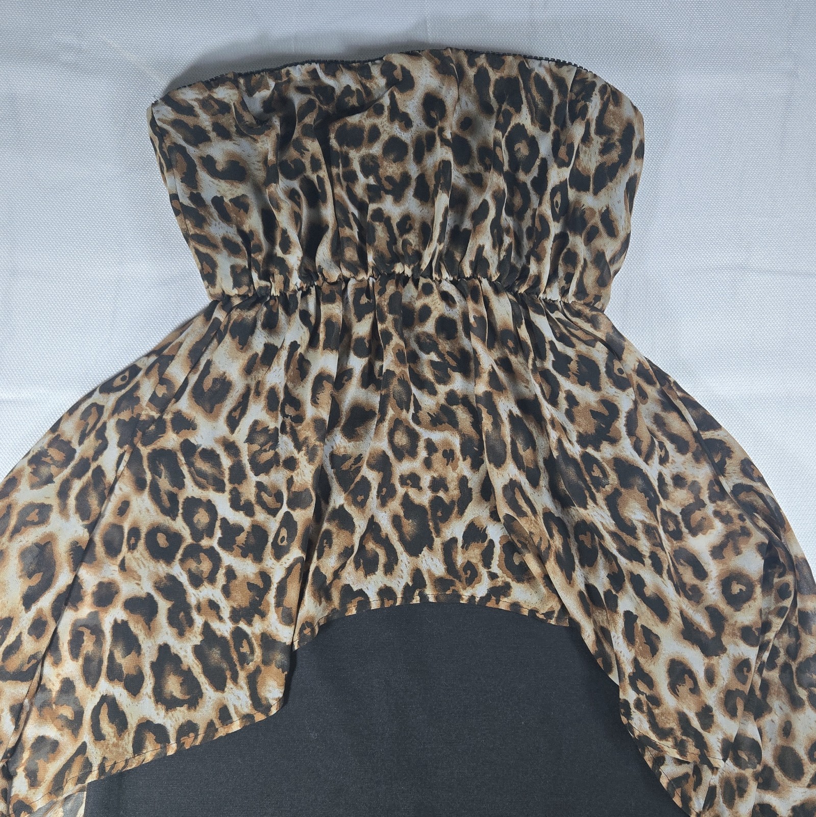 FOREVER 21 Strapless Hi-Low Leopard Print Chiffon Ruffle Dress Women S