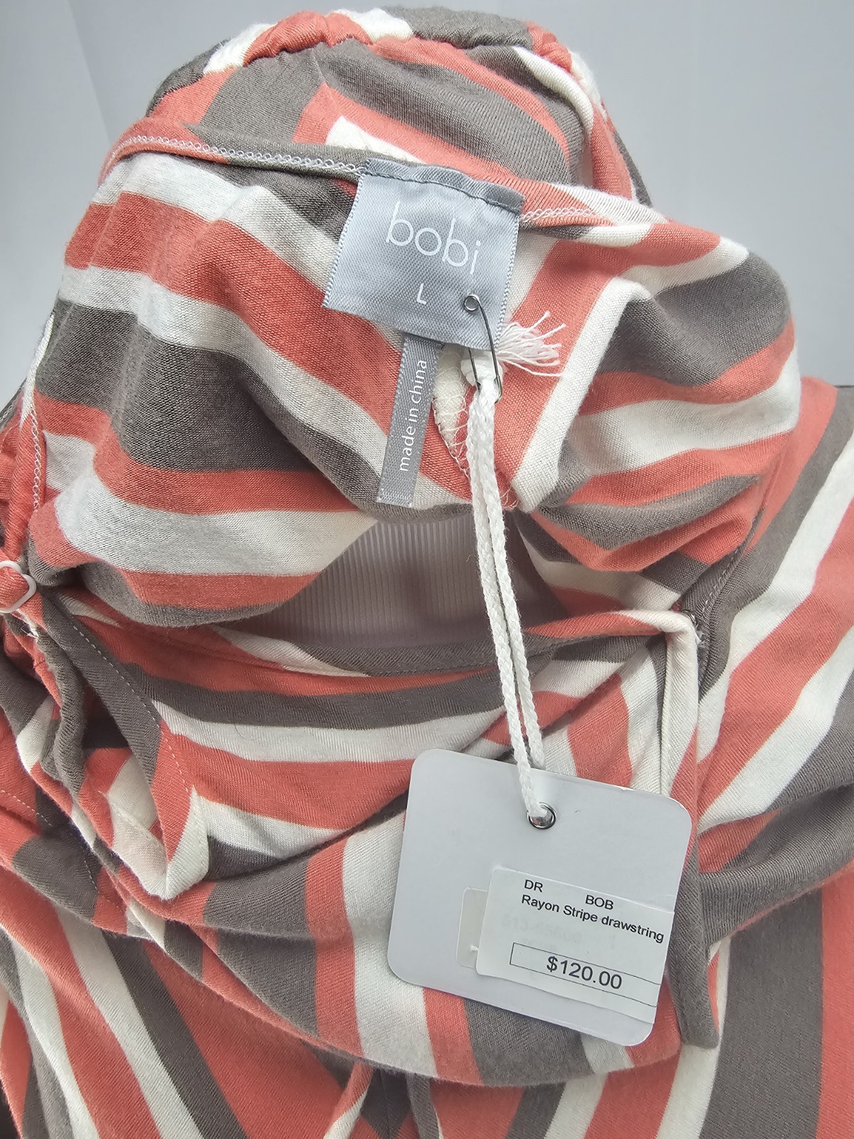NWT Bobi Los Angeles Size Large Pink & Gray Striped Long Cotton Boho Sundress