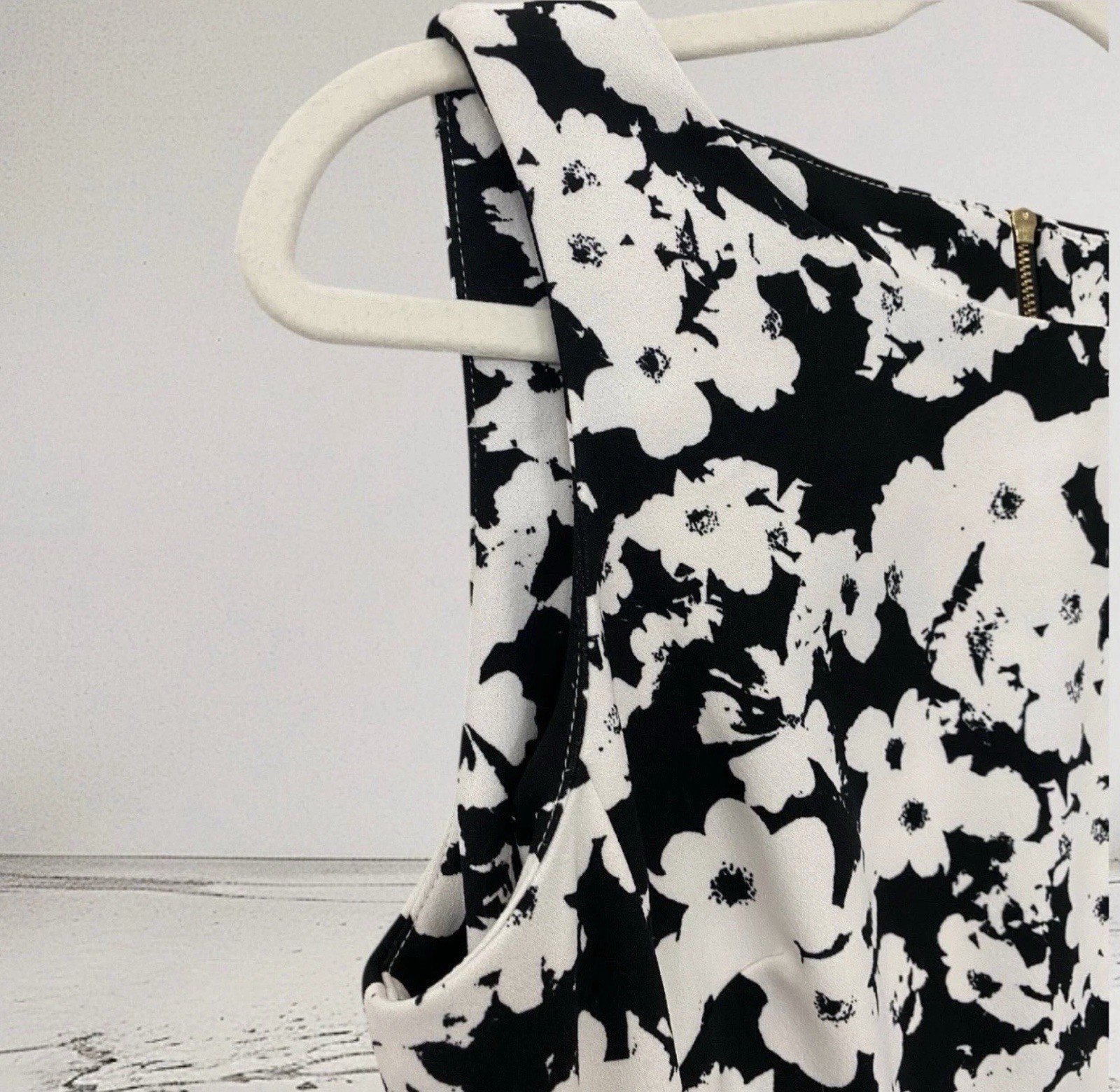 Calvin Klein Womens Black Floral Ruffle Sleeveless Dress Size 10 $119