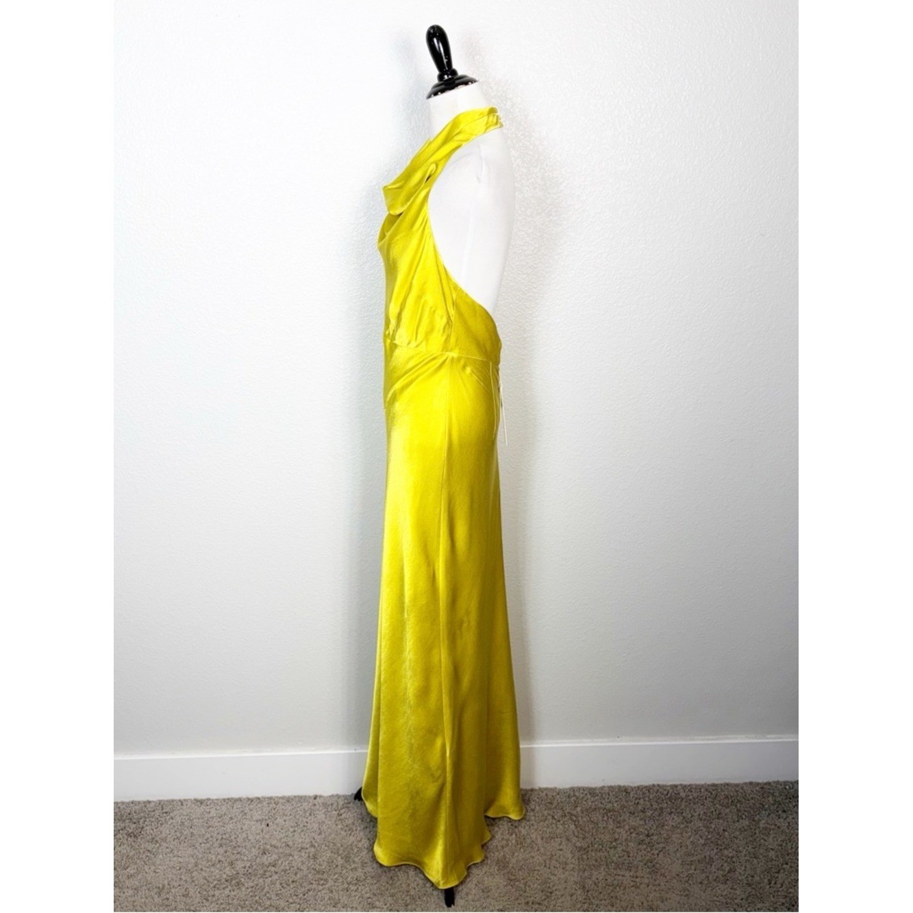 Shona Joy NWT Size 10 Sofia High Cowl Neck Open Back Maxi Dress Gown in Lime