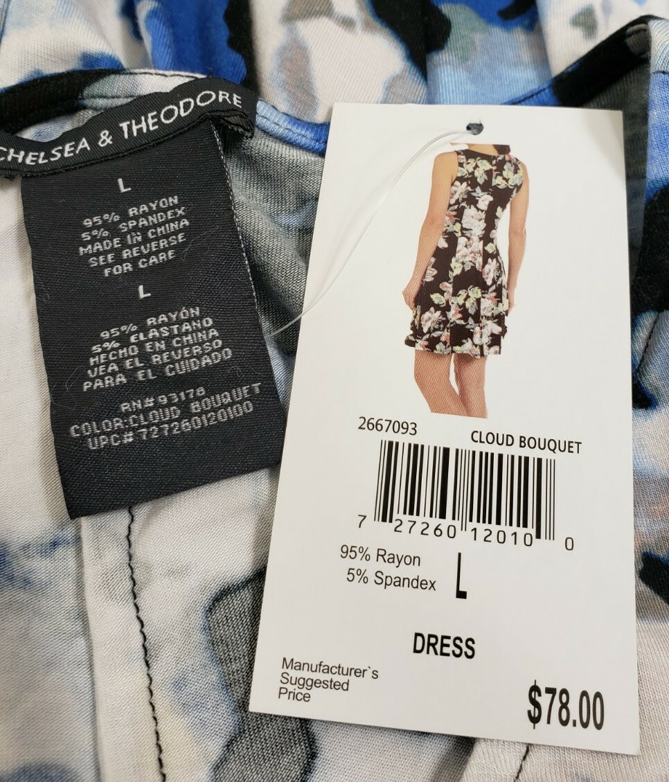 NEW Chelsea & Theodore Dress Size Large Sleeveless Tank Stretch Blue White Black