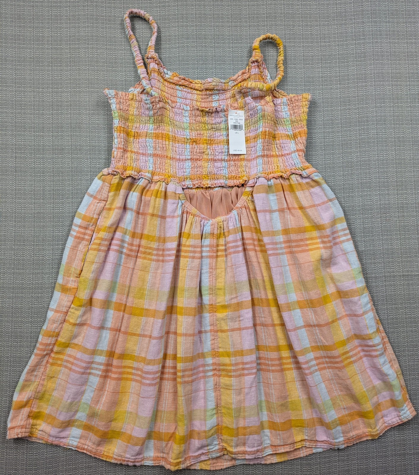 American Eagle Dress Womens Large Multicolor Plaid Smocked Fit & Flare Sundress