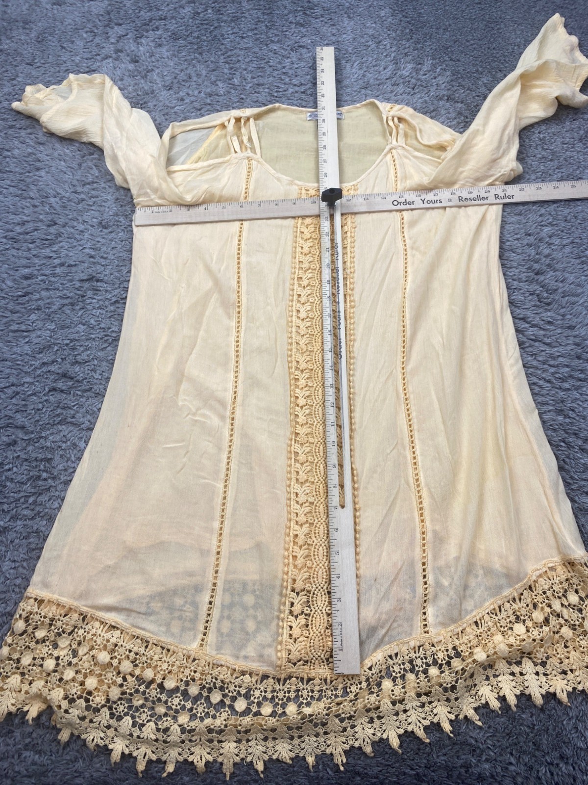 Cute Options Dress Large Yellow Chambray Lace Crochet Lagenlook Peasant Tunic