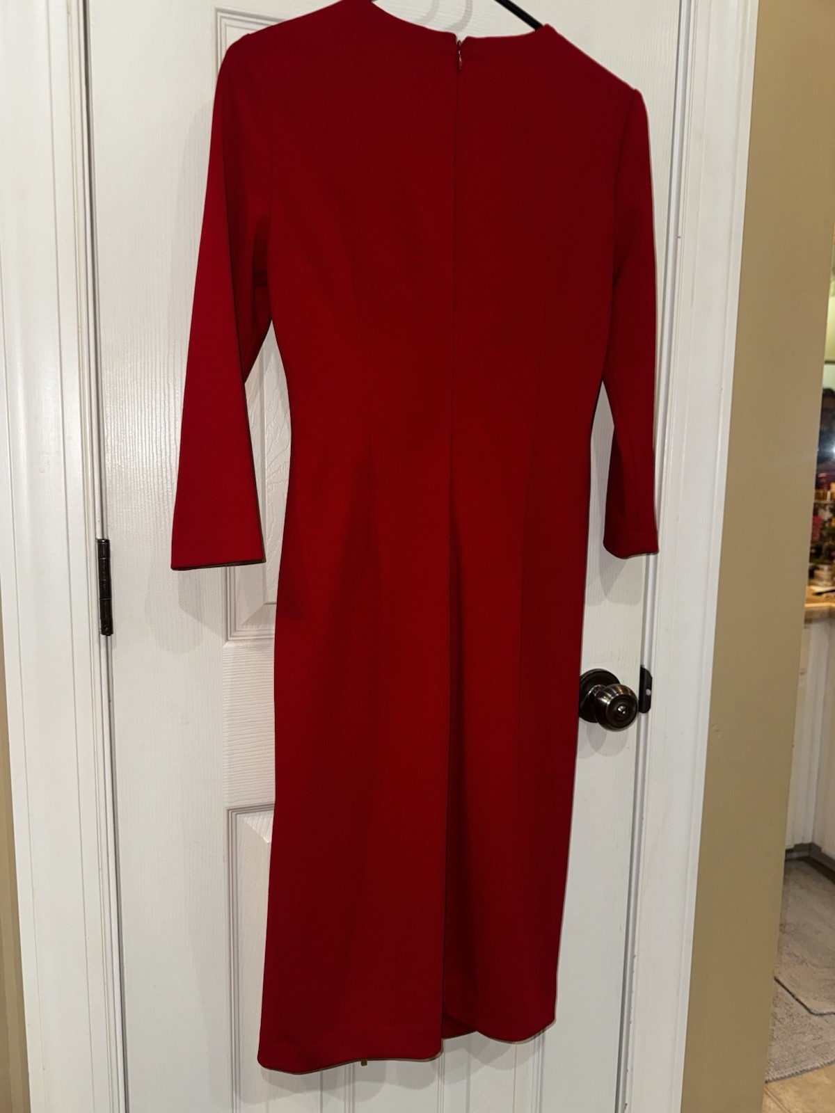 Calvin Klein Red Long Sleeve Side Zipper Ruched Sheath Dress Size 6