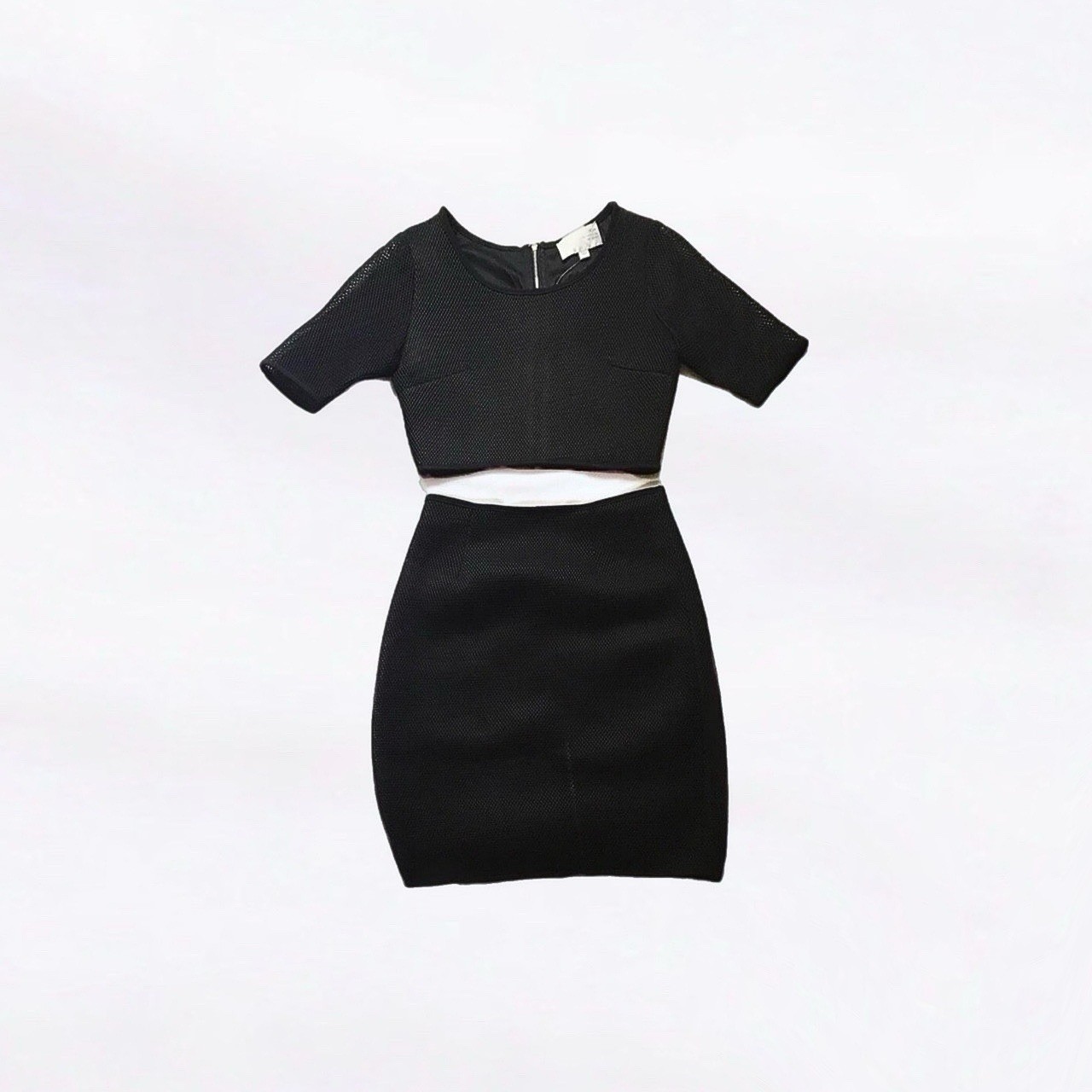 J.O.A Black Mesh Co-ord Two Piece Matching Skirt Crop Top Set Small + Medium