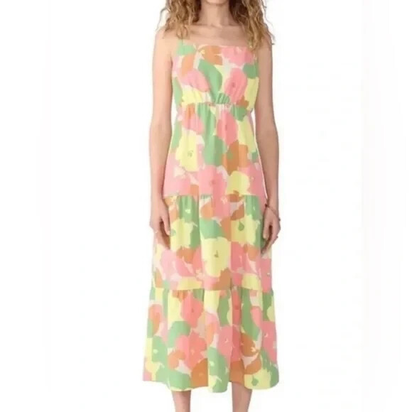 Social Standard SANCTUARY Smocked Midi Dress Large L Fiesta Pastel Floral EUC