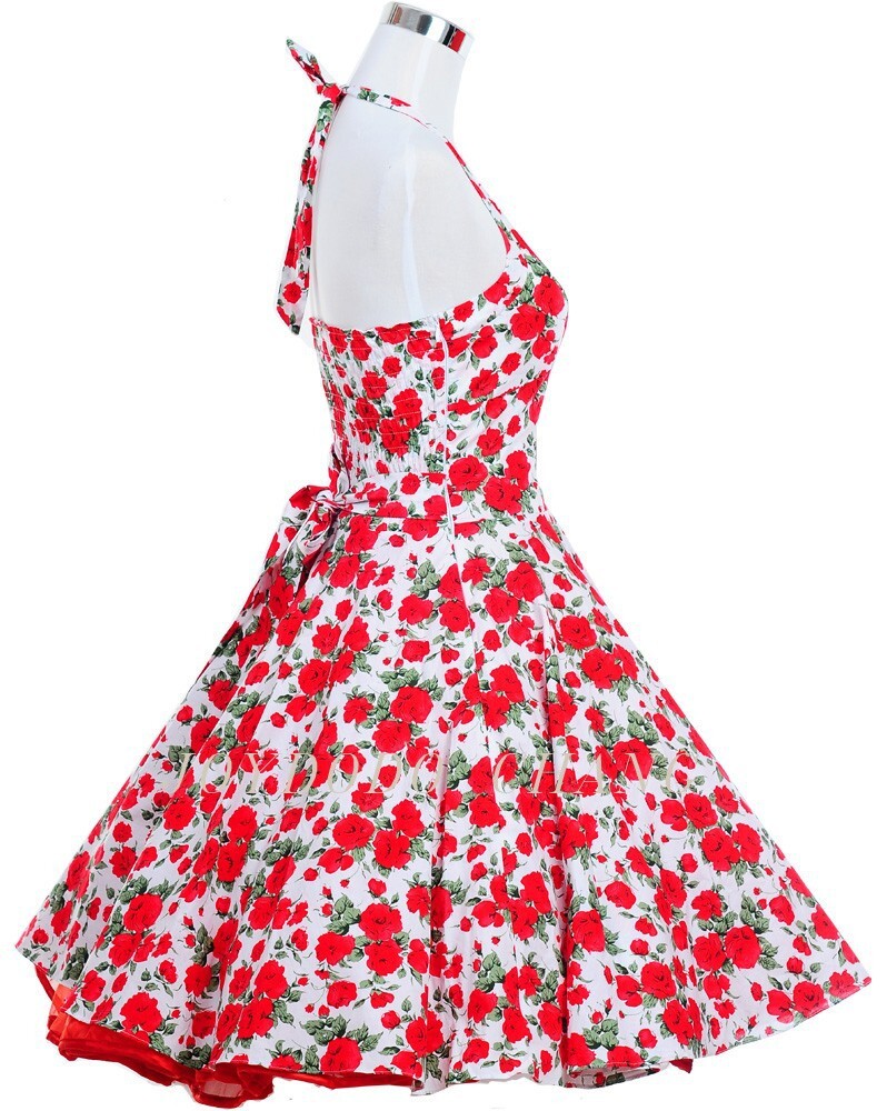 Vintage 50s 60s 70s Swing Retro Rockabilly Dress Cotton Floral Ball Party Dress